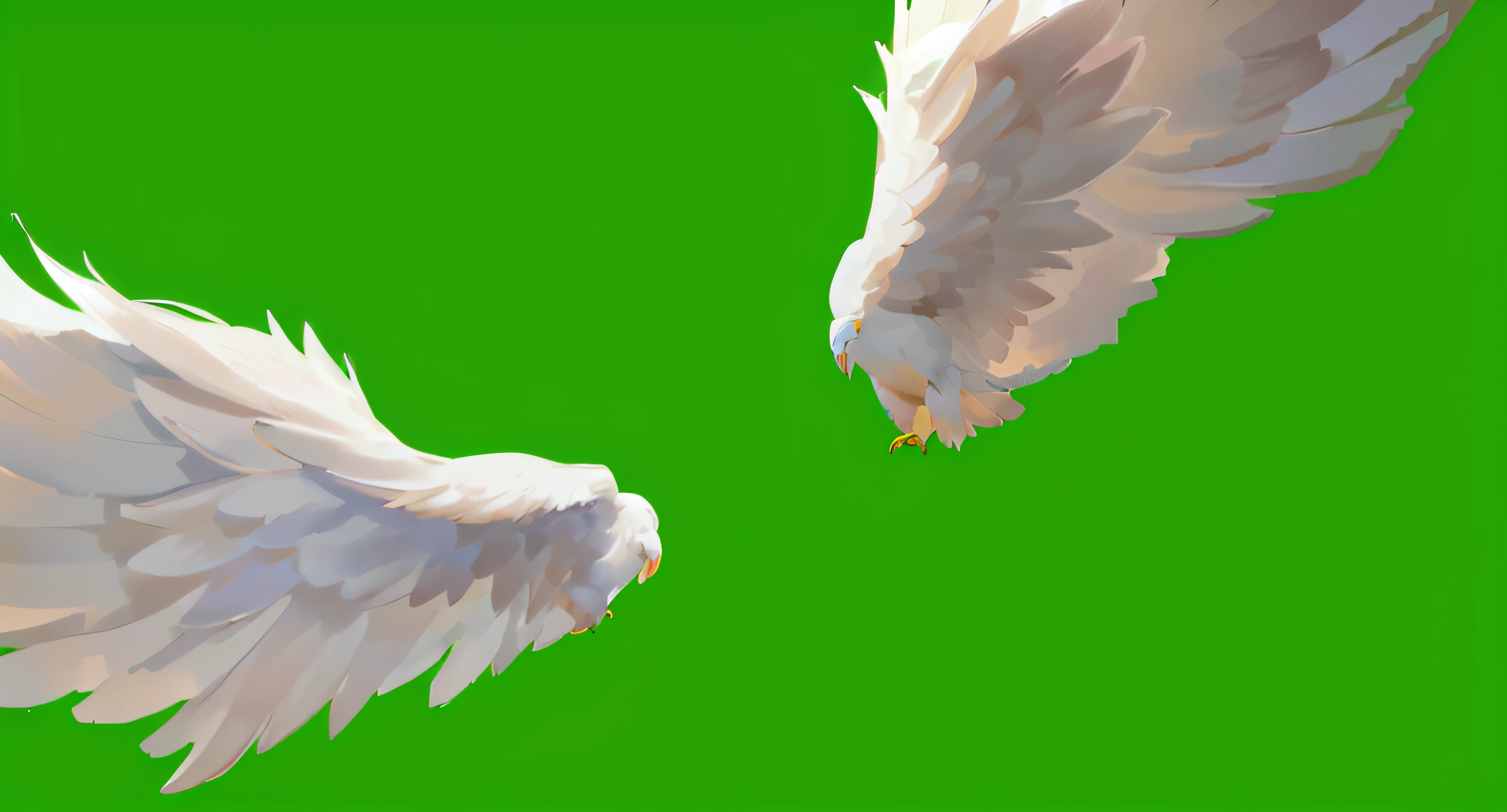 there are two white wings that are flying in the sky, 2 wings, background aerial battle, wing, feathery wings, bird wings, symetrical wings, white wings, with wings. ultra-detailed, eagle wings, hawk wings, lineless, winged wolves, feathered wings, real wings, wings, ultra high pixel detail, huge wings growing out of arms