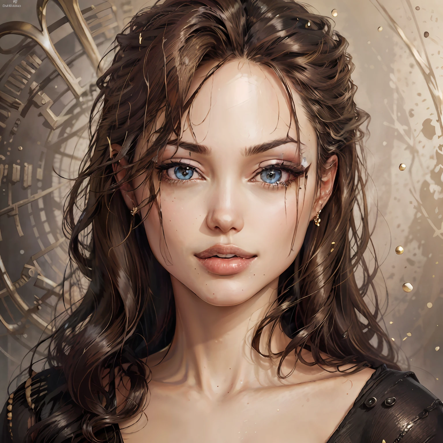 Beautiful brunette woman, dark and shiny hair. Face of delicate and expressive features, mesmerizing eyes and charming smile. Radiant and impeccable skin, natural beauty, aura of elegance and magnetism, highlighting the exuberance of the beauty of the brunette woman. --auto