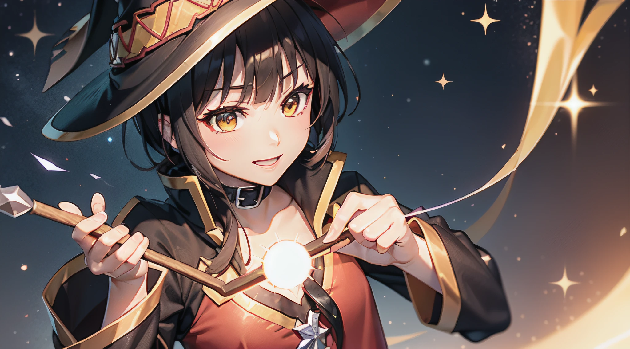 Megumin, spell casting, glitter around