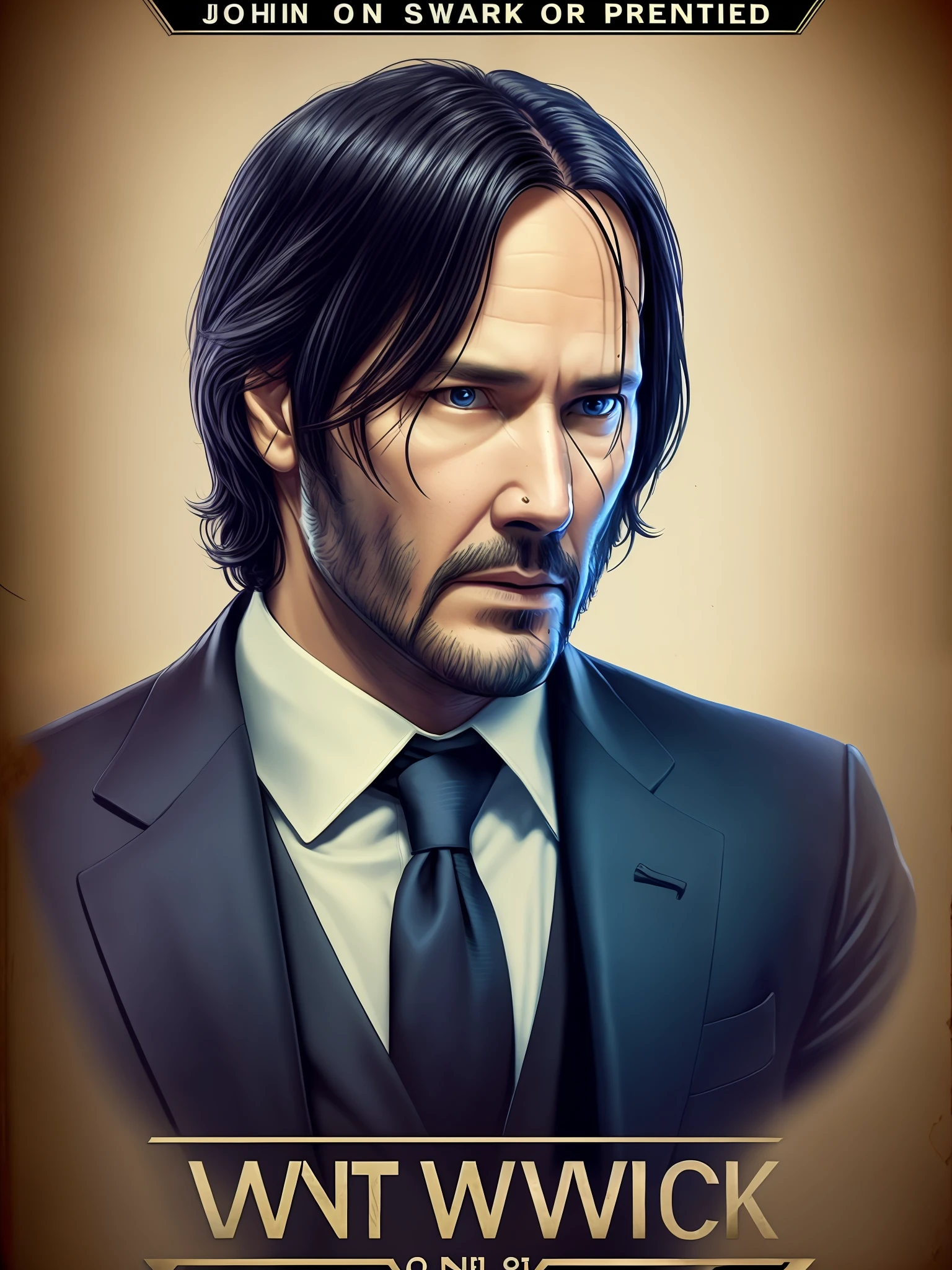 John wick on a wanted poster, serene image, 8k --auto --s2