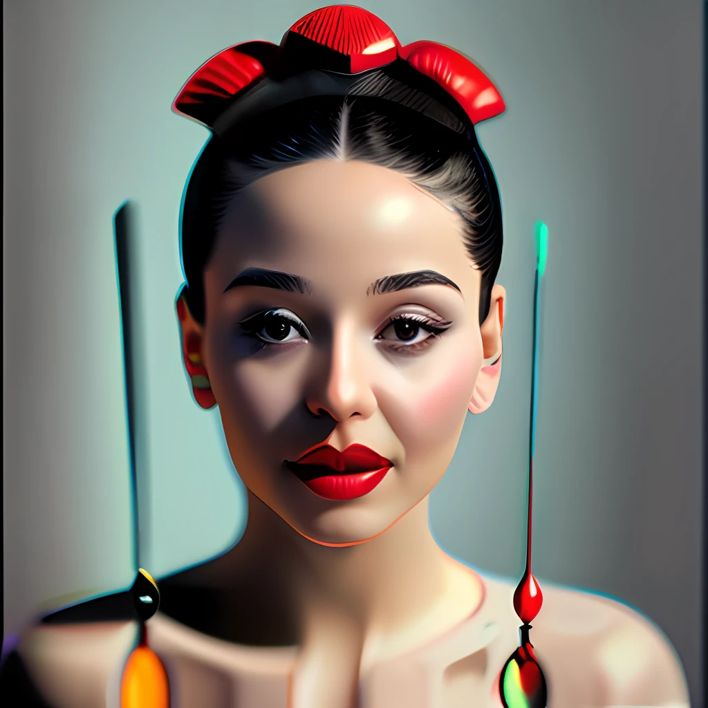 black hair, hair bobbles, wince, longeyelashes, solid circle eyes, light smile, ear blush, fang, Surrealism, drop shadow, anaglyph, stereogram, atmospheric perspective, 8k, super detail, ccurate, best quality taken by a single reflex camera
