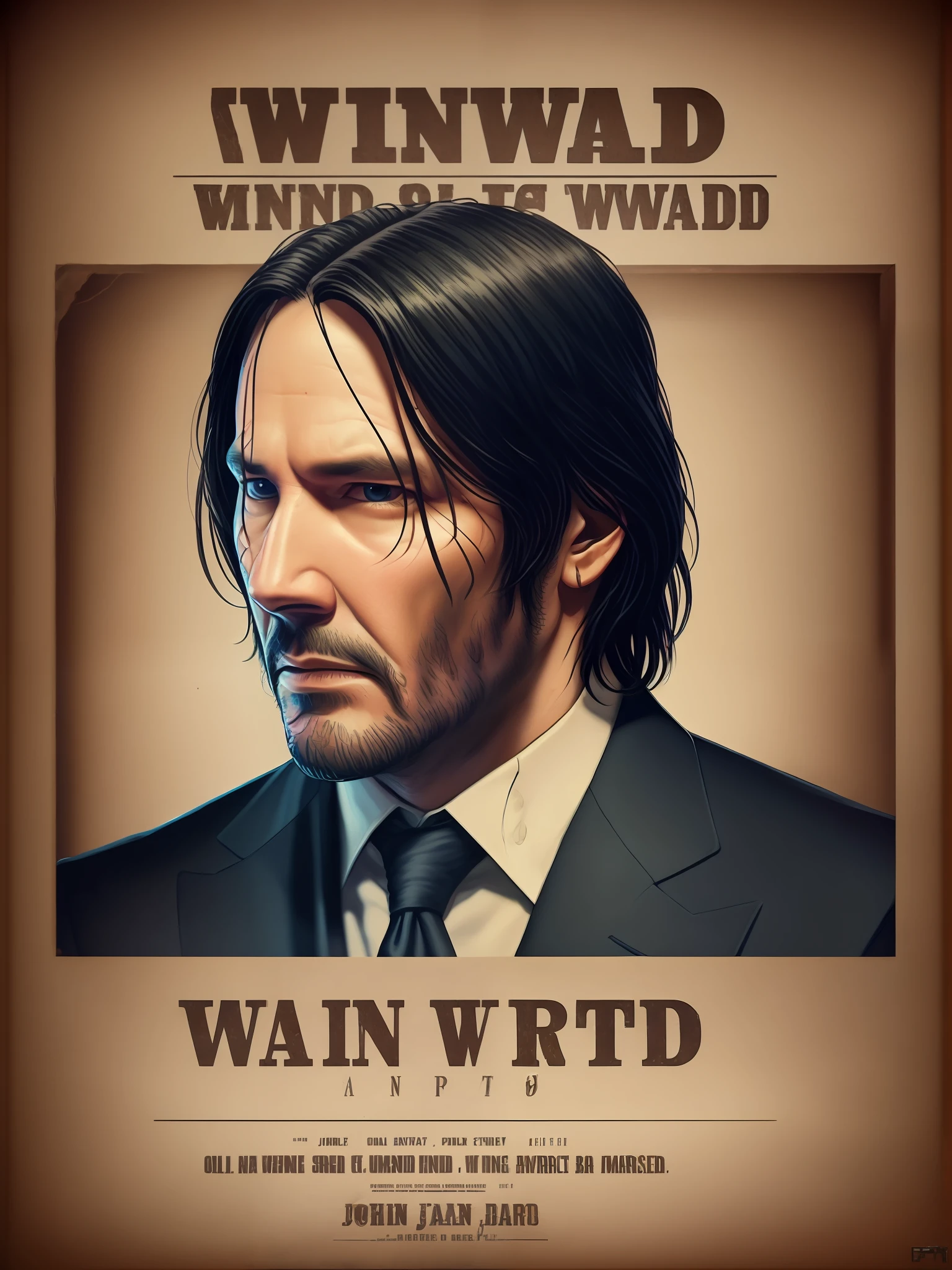 John wick on a wanted poster, serene image, 8k --auto --s2
