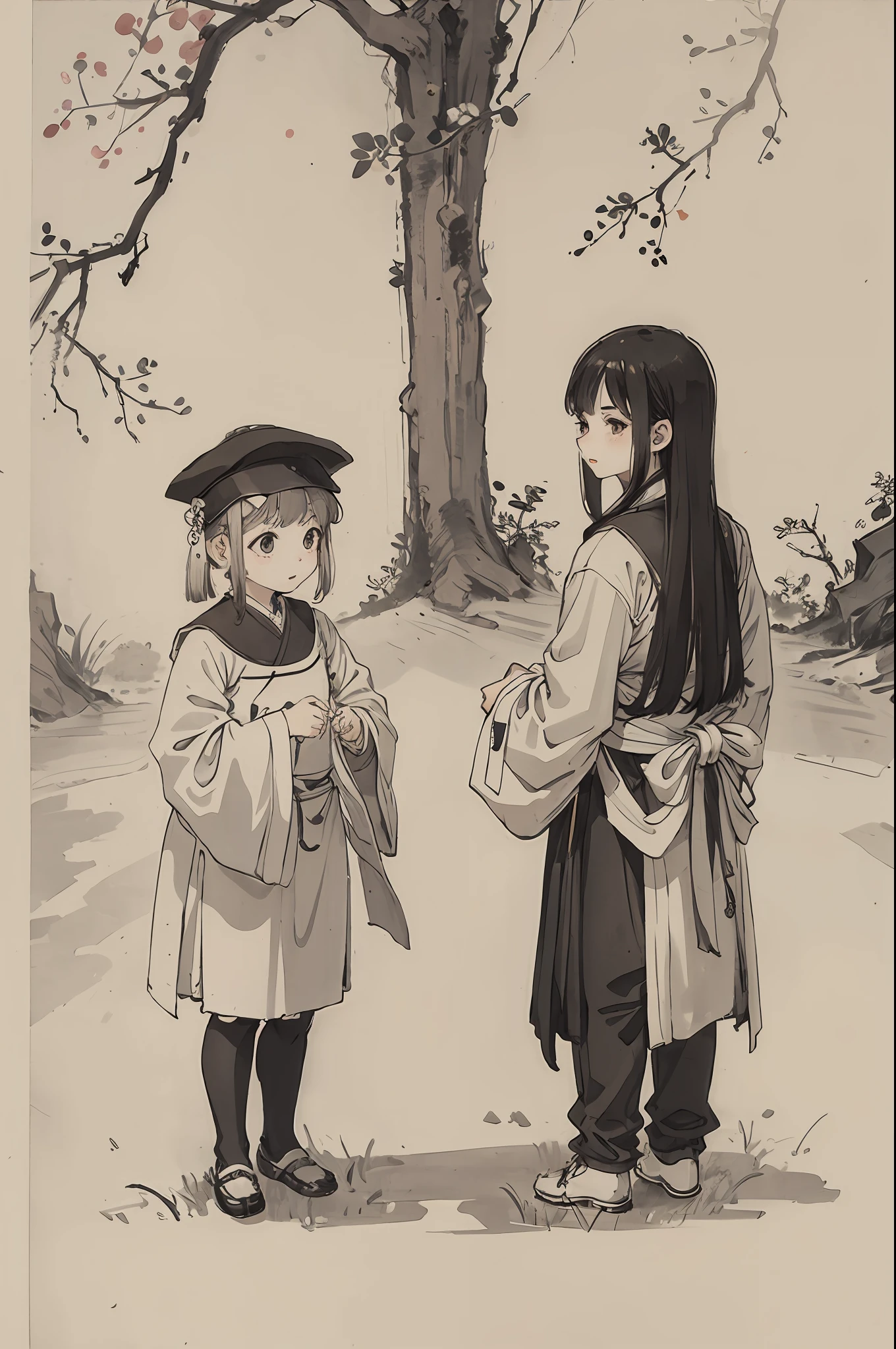 (masterpiece, best quality: 1.2), traditional Chinese ink painting, two