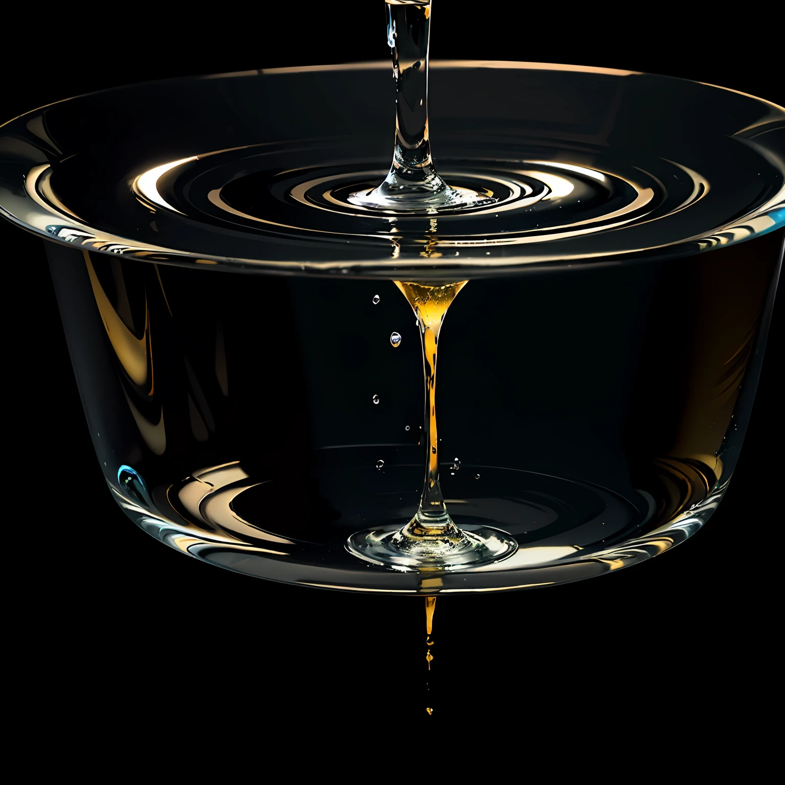 Water treatment folder, There is a glass of yellow liquid, black and yellow theme, show clean running water