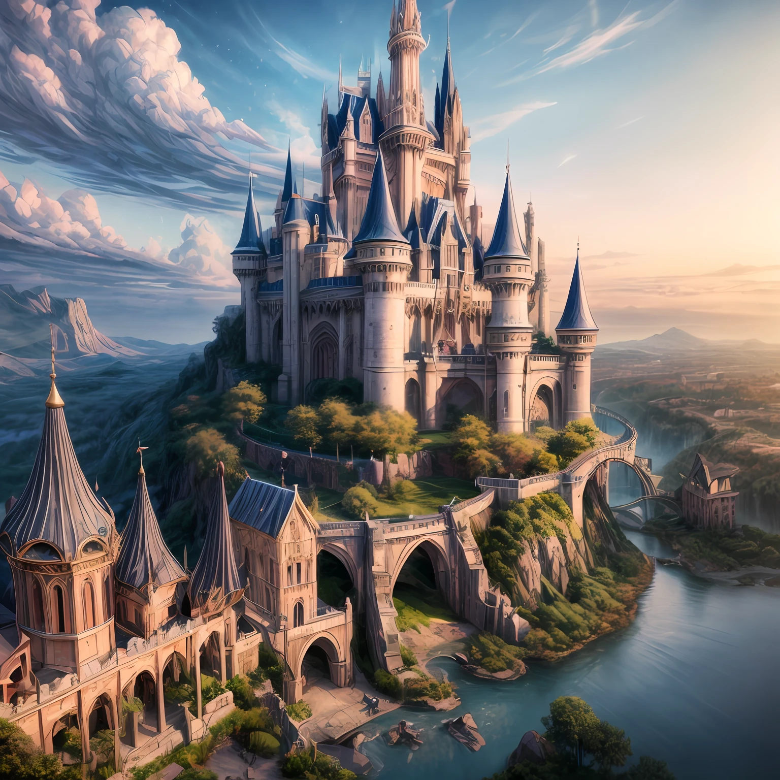 anime scene of a tree with a castle in the background, concept art by Kamagurka, pixiv contest winner, fantasy art, anime background art, anime concept hdr anime macmanus, 4k highly detailed digital art, background artwork, anime epic artwork, anime scenery concept art, 4k detailed digital art, made of tree and fantasy valley,