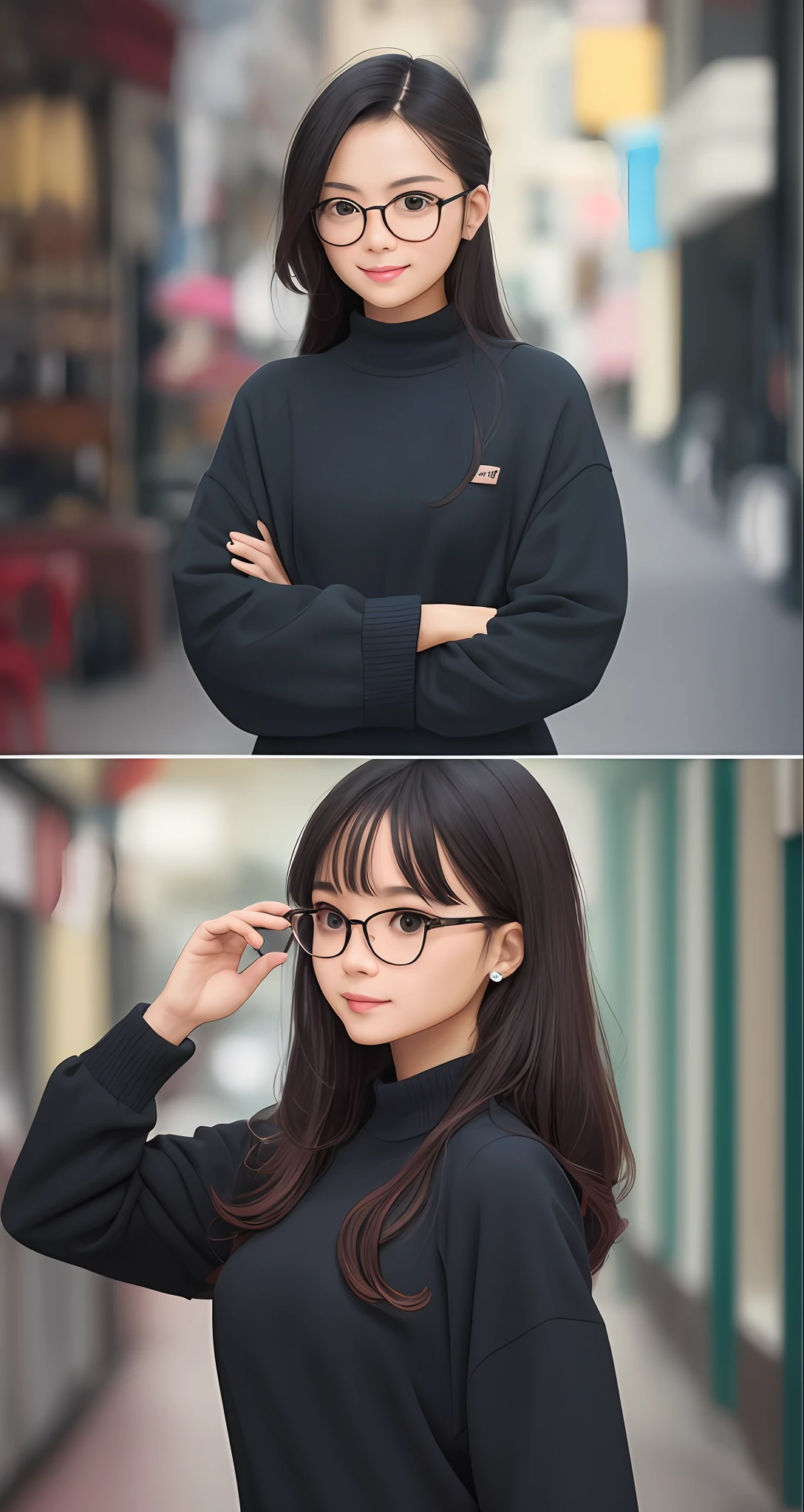 a close up of a person wearing glasses, with black eyeglasses, wearing eyeglasses, wearing small round glasses, wearing thin large round glasses, wearing black frame glasses, without glasses, !!wearing modern glasses!!, betty la fea, eyeglasses, south east asian with round face, girl wearing round glasses, wearing medium - sized glasses, rounded eyeglasses, model:Digital --auto --s2