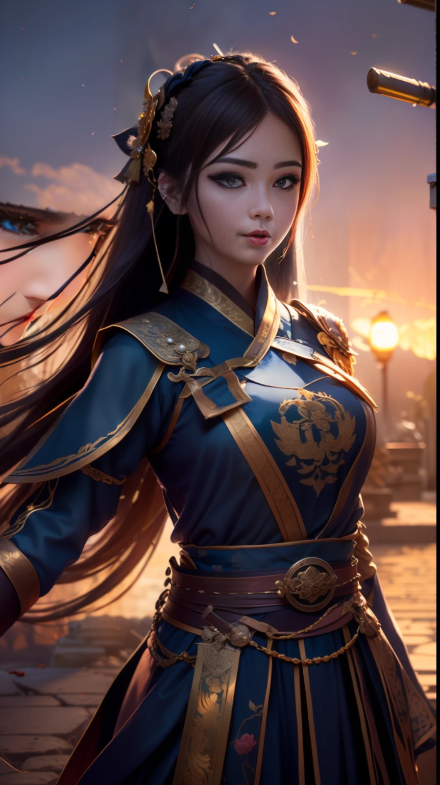 Look to the Viewport, Superb Masterpiece, High Resolution, Photographic Art, (Enchanting Smile x0.8), Star Pupil, ((Chinese Hanfu)), Hair Accessories, Necklaces, Jewelry, Beauty, on_body, Tyndall Effect, Lens Correction, Realistic, Shadow Room, Highlight Edge, Two-tone Lighting, (High Detail Skin 1.2), 8K UHD, DSLR, Soft Light, High Quality, Volume Lighting, Candid Photo, Memorial Photo, High Resolution, 4K, 8K, Background Blur.