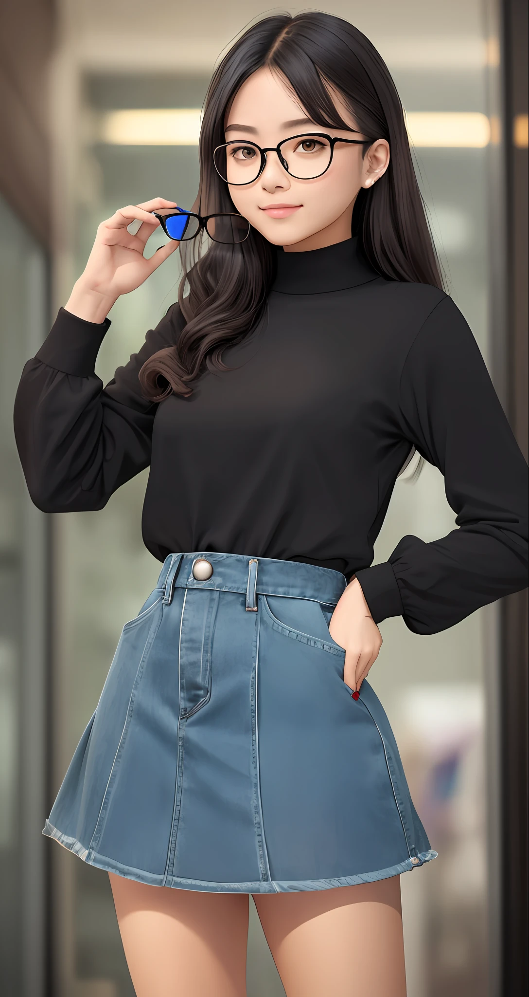 a close up of a person wearing glasses, with black eyeglasses, wearing eyeglasses, wearing small round glasses, wearing thin large round glasses, wearing black frame glasses, without glasses, !!wearing modern glasses!!, betty la fea, eyeglasses, south east asian with round face, girl wearing round glasses, wearing medium - sized glasses, rounded eyeglasses, model:Digital --auto --s2
