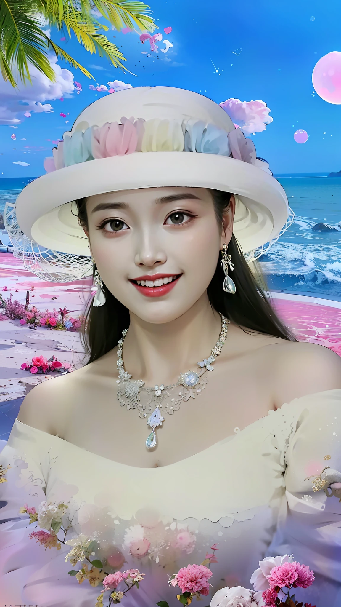 a close up of a woman wearing a white hat and a dress, queen of the sea mu yanling, dilraba dilmurat, inspired by Huang Ji, ruan jia beautiful!, zeng fanzh, xintong chen, inspired by Zhang Shuqi, inspired by Sim Sa-jeong, xue han, attractive and beautiful, inspired by Zhang Yan