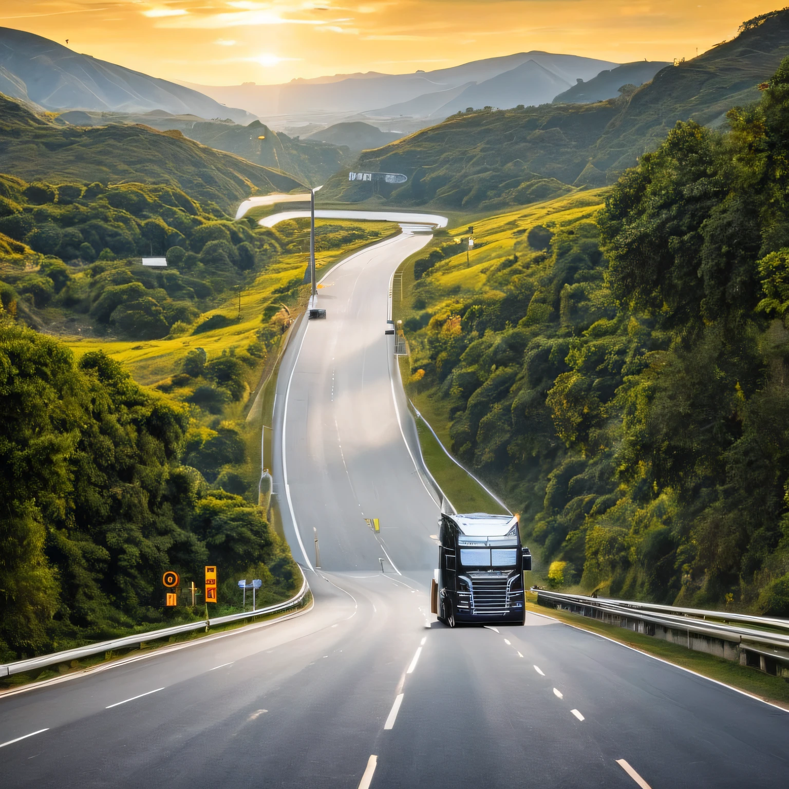 "Astonishingly realistic depiction of driving a Scania HGV on a scenic highway, capturing the immense power and precision of the vehicle. Immersive details like the reflection of the road on the windshield and the rumbling sound of the engine make this artwork a masterpiece." --auto