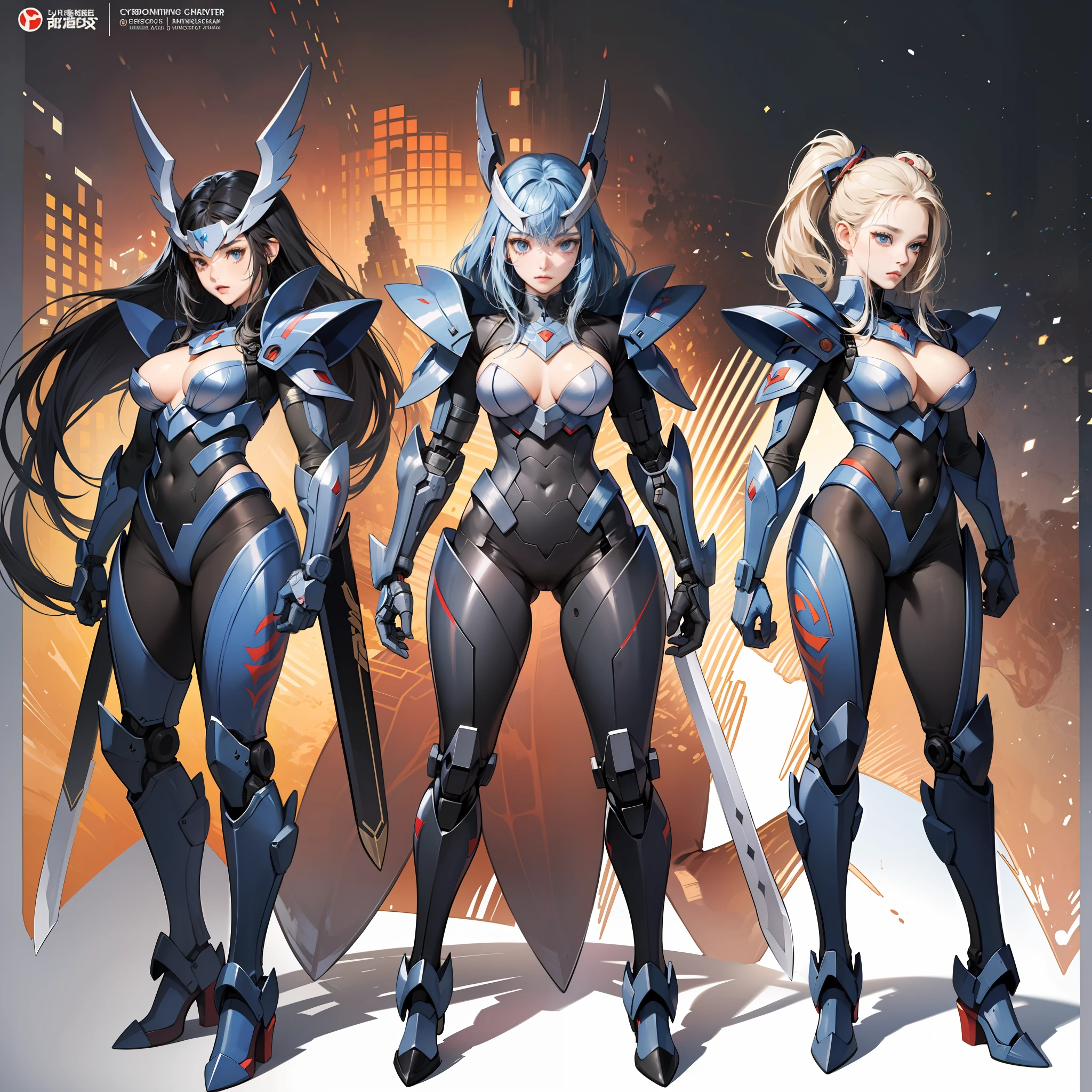 Crimson paint, villain, close-up of person in costume with sword, cyber japan style armor, cyber japan armor, guyver style, girl in armor, monster hunter armor, full body mecha suit, perfect anime cyborg woman, cyborg noble woman, mecha cyber armor girl, detailed full body concept, female armor, anime character. Full Body Art