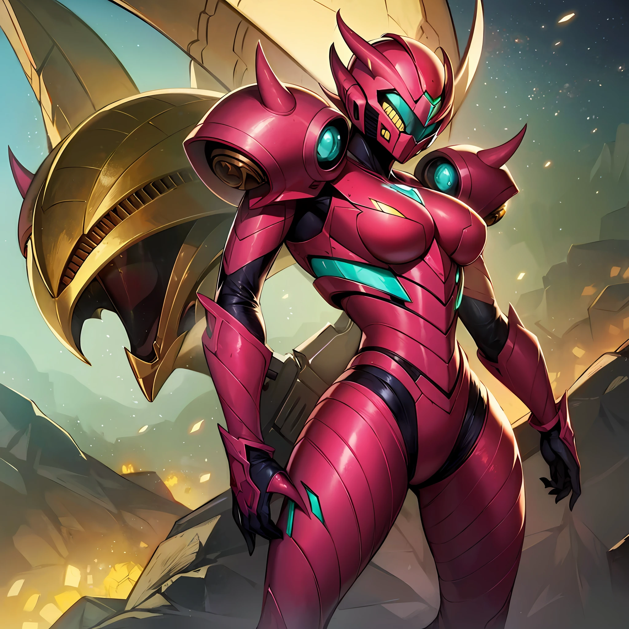 Hot insect shell woman, Guyver style, evil smile, scaraber reploid, bellows tail, cel shade adult animation, alien queen, metroid suit