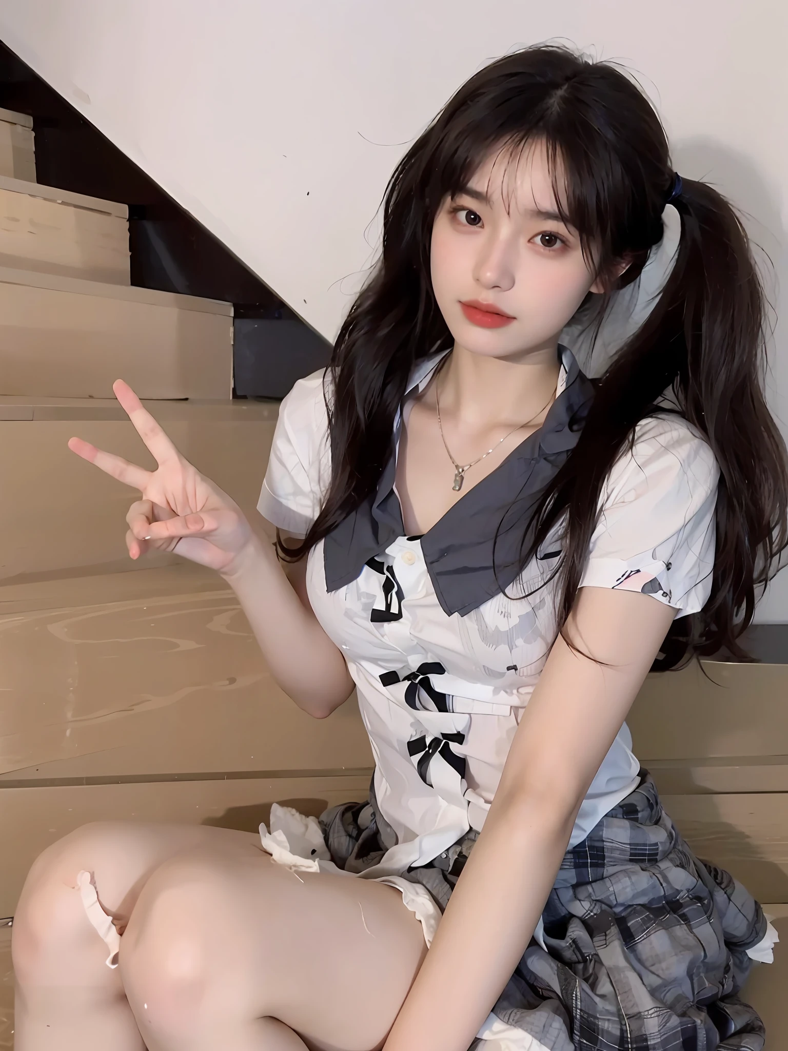 (Large breast:1.4),(shirt:1.4),(Best quality,masterpiece,ultra high res,(photorealistic:1.4),1girl,(16 years old:1.4),(partially unbuttoned:1.5)