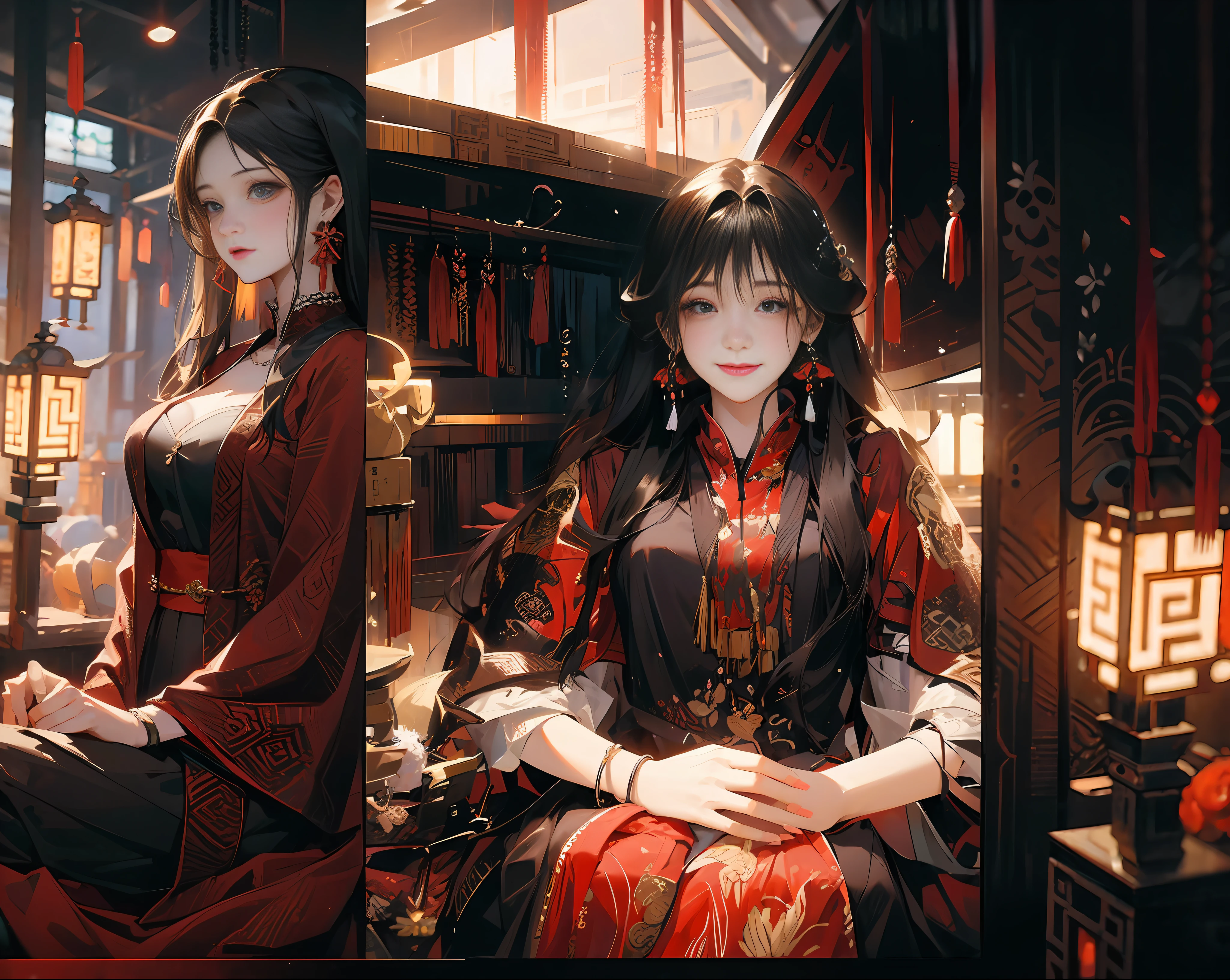 Aalfi woman sitting on bed in red dress, traditional beauty, inspired by Du Qiong, with ancient Chinese costume, wearing red Xiuhe dress, Chinese style, bride, ghost groom, Chinese girl, low quality video, Ruan cute vtuber, Ao Dai, Lalisa Manobal, gorgeous Chinese model, videography