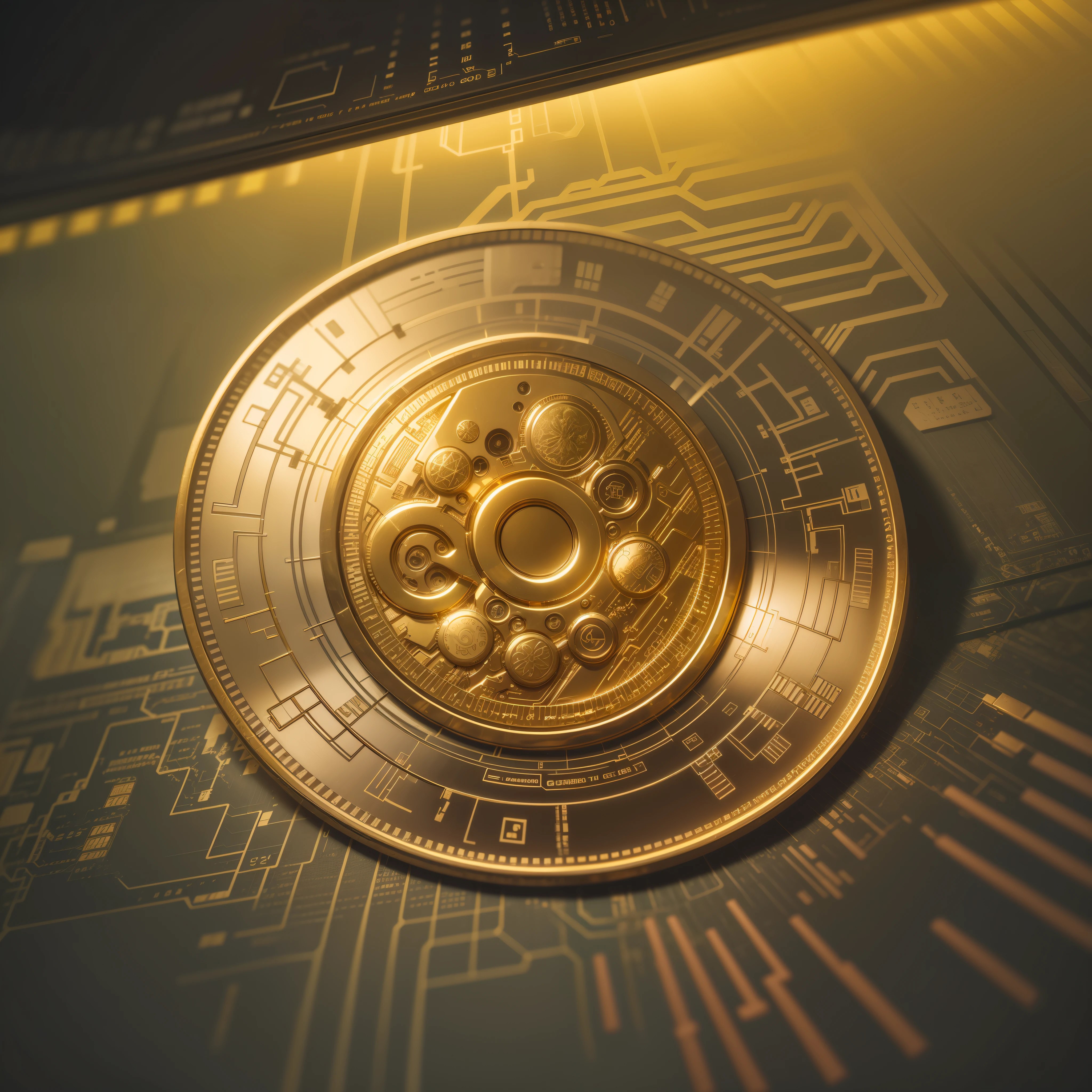 a gold coin inside a matrix high way of circuits metaverse
