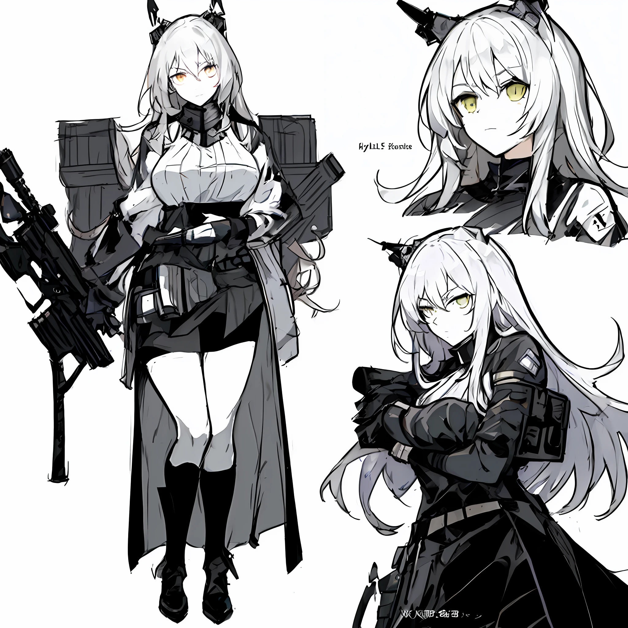 a drawing of a woman with a gun and a cat ears, from girls frontline, girls frontline style, fine details. girls frontline, ( ( character concept art ) ), kantai collection style, from arknights, anime character design, detailed anime character art, official character art, [ character design ], girls frontline cg, trending on artstation pixiv