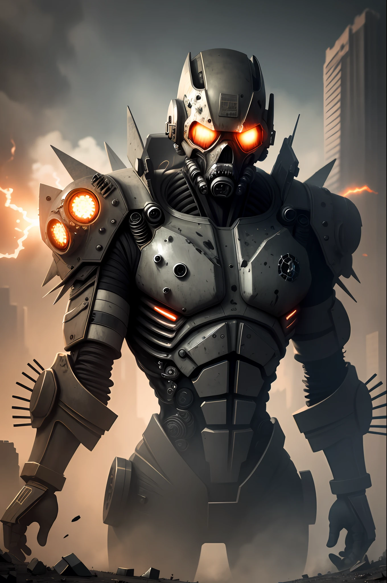 "Stunning masterpiece, best quality, ultra detailed detail, radioactive fallout full of dynamism and beauty, intense lighting effect, vibrant tones, shocking scene, post-apocalyptic atmosphere, exciting fusion of colors and shapes, destruction and rebirth, unique and shocking vision."