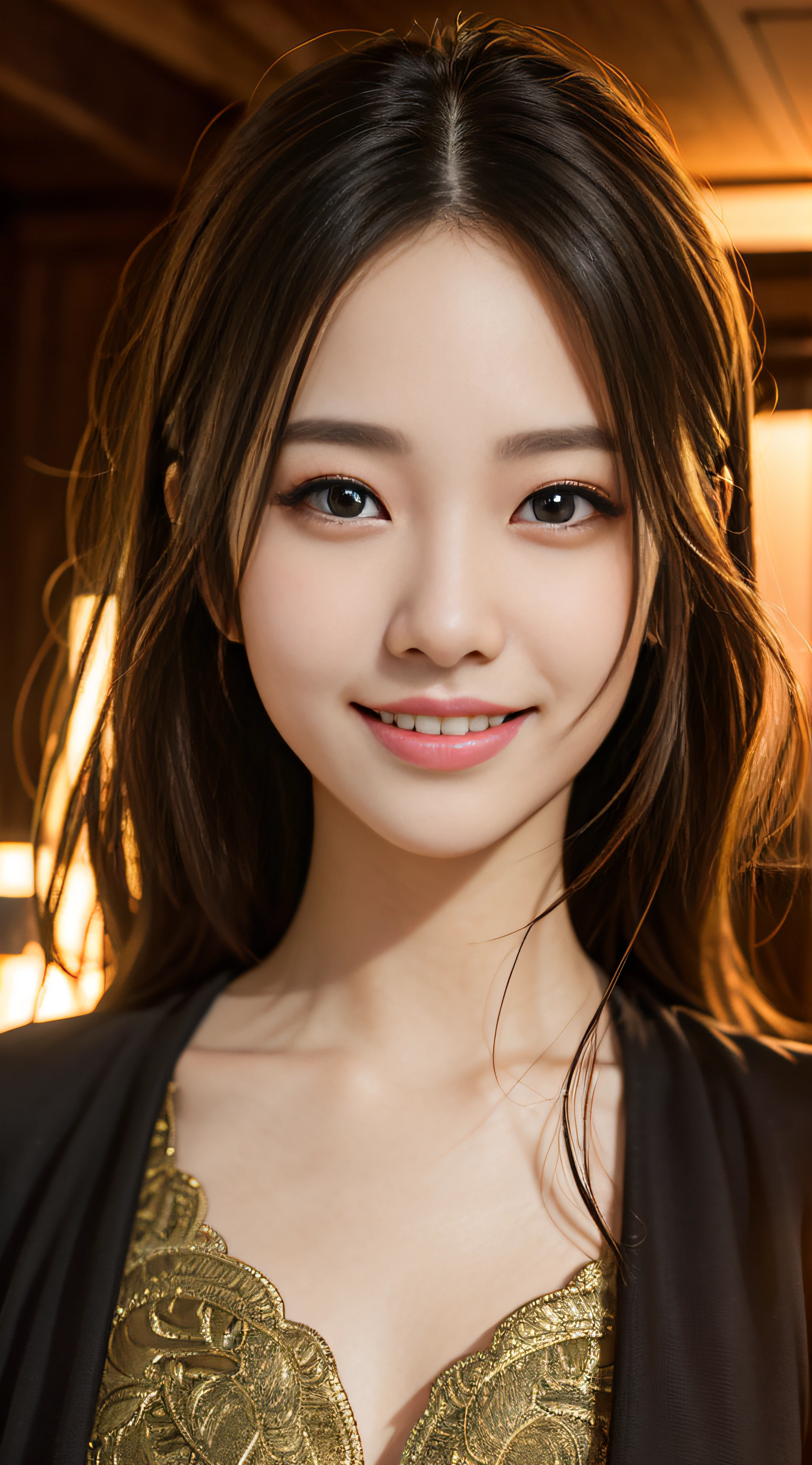 (Masterpiece: 1.2), (Best Quality: 1.2), Ultra-Realistic, Supreme, Absurd, Very Detailed, Volumetric, Dramatic Lighting,
1 girl, detailed eyes, cute smile, camera gaze,