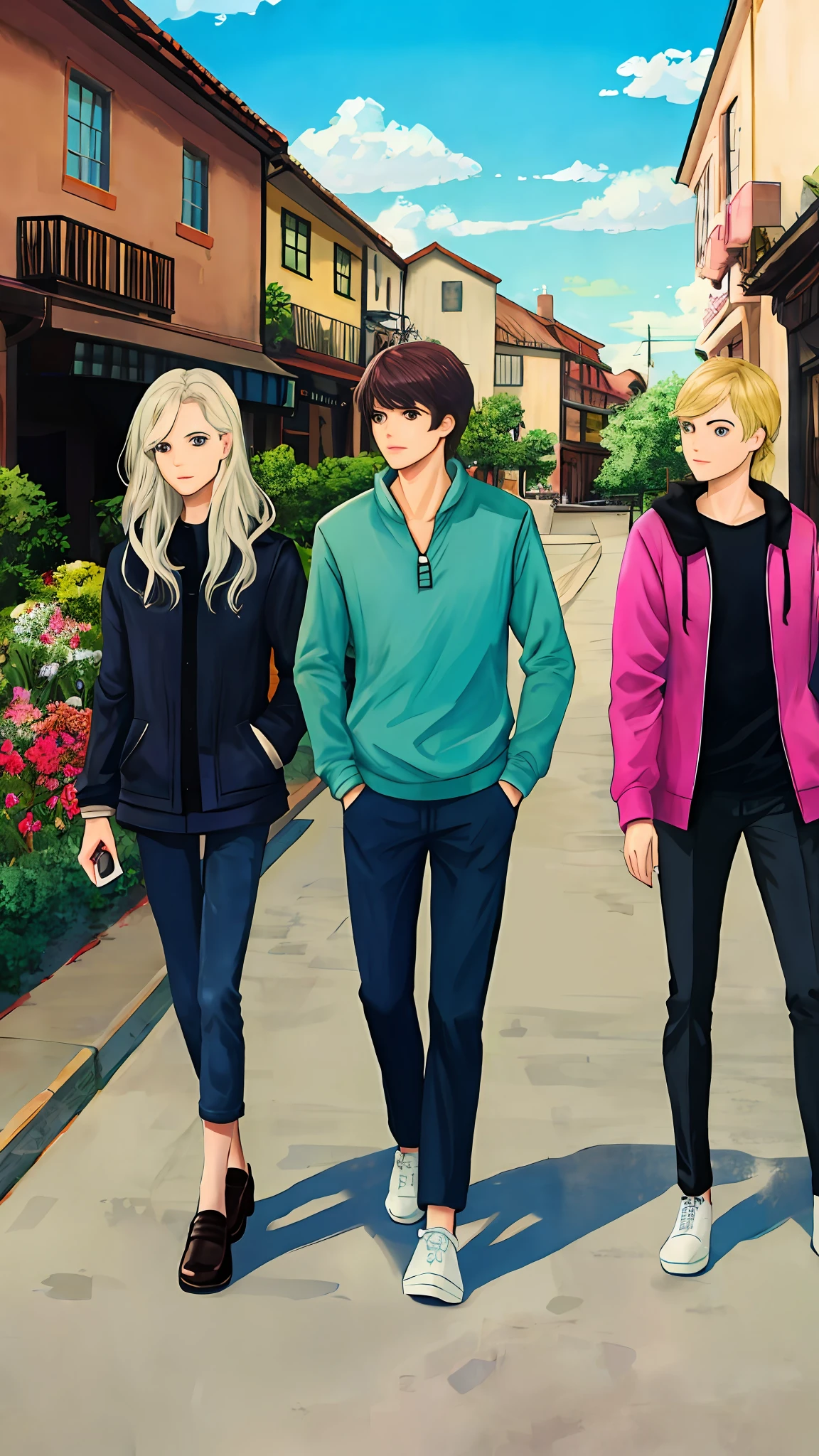 4 friends walking