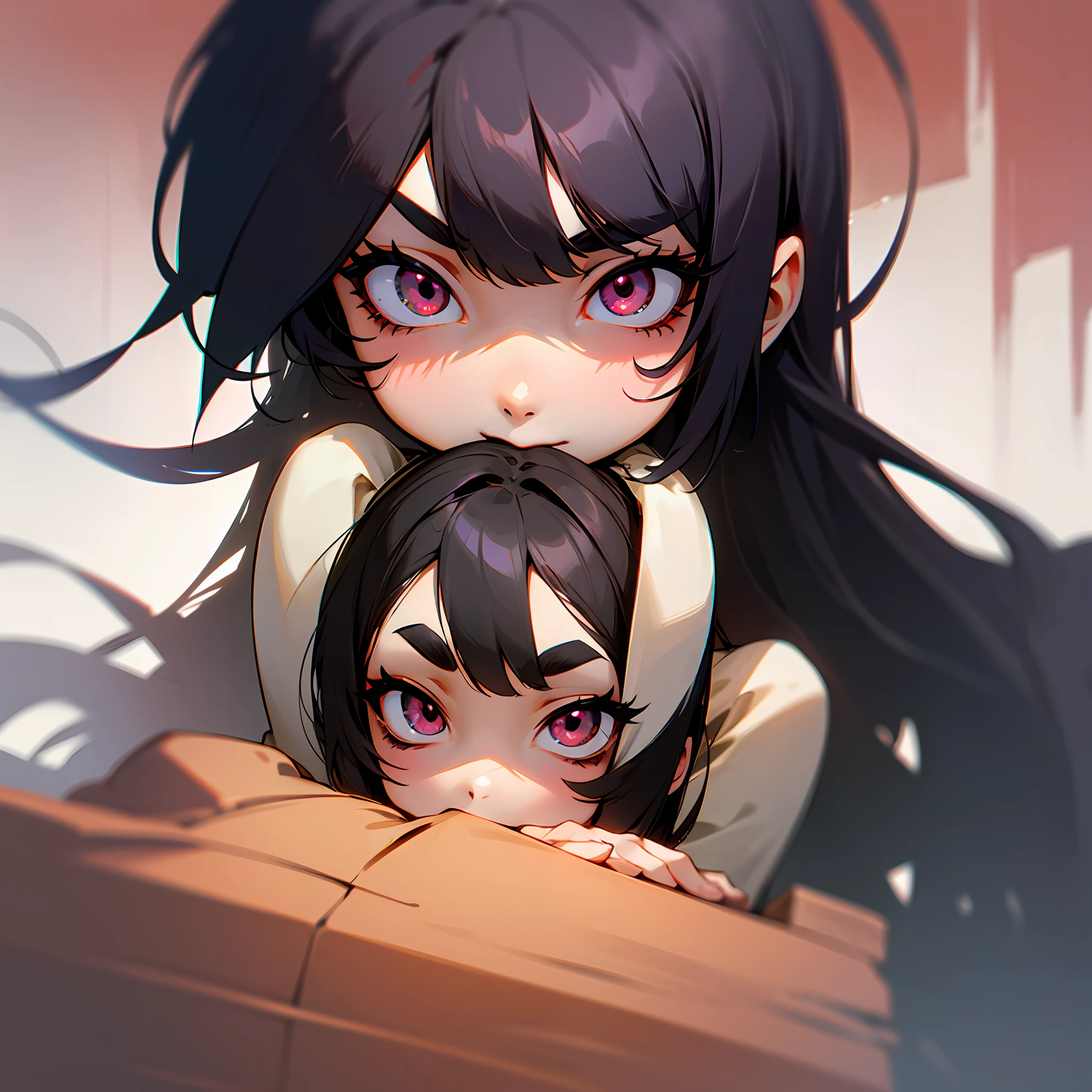 Asian, black hair, length to shoulders, a little red, thicker eyebrows, double eyelids, large eyes, high nose, thin face --auto