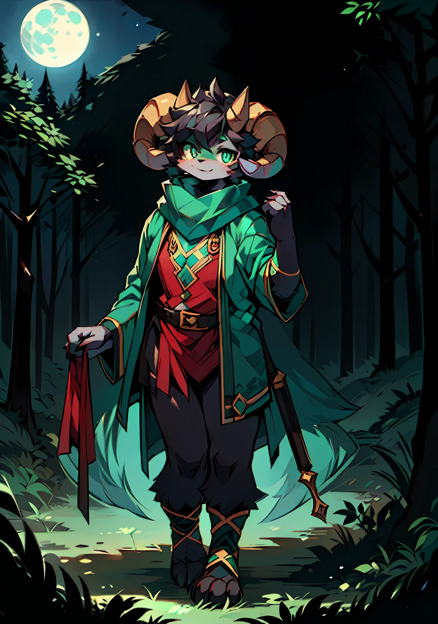 Best Quality, Super Detailed Illustration, (1 Furry Sheep Girl with Horns: 1.5), Black Hair, Malachite Eyes, (Rogue: 1.7), Forest, Moon, Sketch, Full Body, Top Quality, Anime, Full-Length, Full Body Visible, Perfect Body, (Very Fluffy: 1.5), Adult