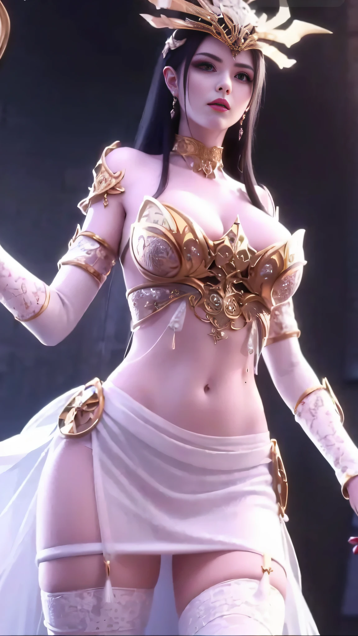 a close up of a woman in a costume holding a mirror, extremely detailed goddess shot, intricate ornate anime cgi style, intricate outfit, cinematic goddess body shot, anime goddess, goddess. extremely high detail, fantasy outfit, a beautiful fantasy empress, unreal engine render + a goddess, hyperdetailed fantasy character, ornate bikini armor, intricate body