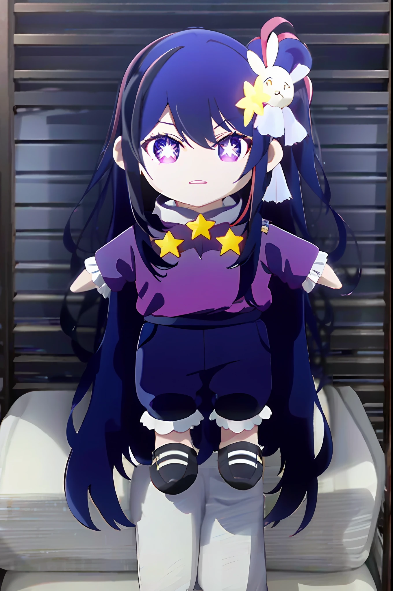 Hoshino Ai, long hair, purple hair, streaked hair ,purple eyes, star-shaped pupils, hair ornament, Toy_Plushies