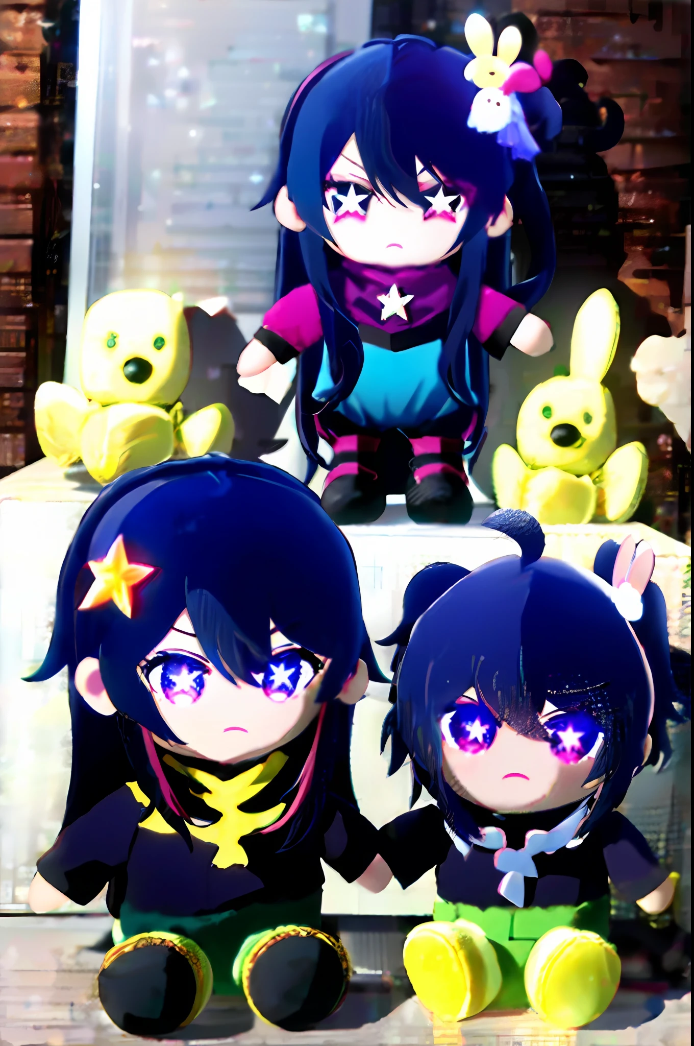 Hoshino Ai, long hair, purple hair, streaked hair ,purple eyes, star-shaped pupils, hair ornament, Toy_Plushies