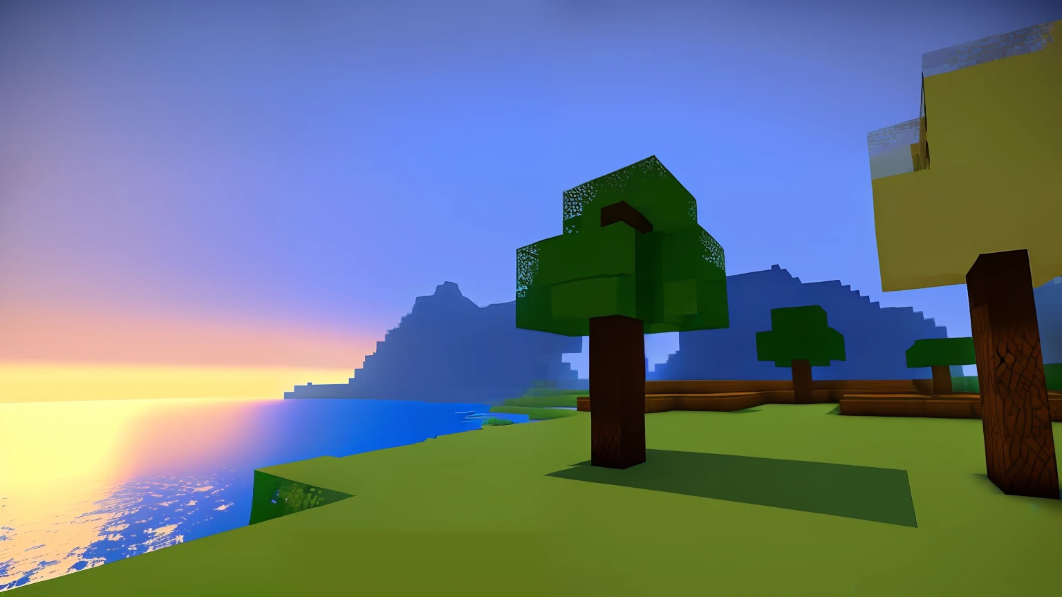 Minecraft, Steve, Diamond Sword, Wallpaper, Seaside, Sun, Daytime, Minecraft Screenshot, Dynamic Shader, Minecraft Landscape, Look at the Sea, Realistic Quality, Real Quality, Installed Light and Shadow, Soft Tone, Natural Style, Feature Film, Game Quality
