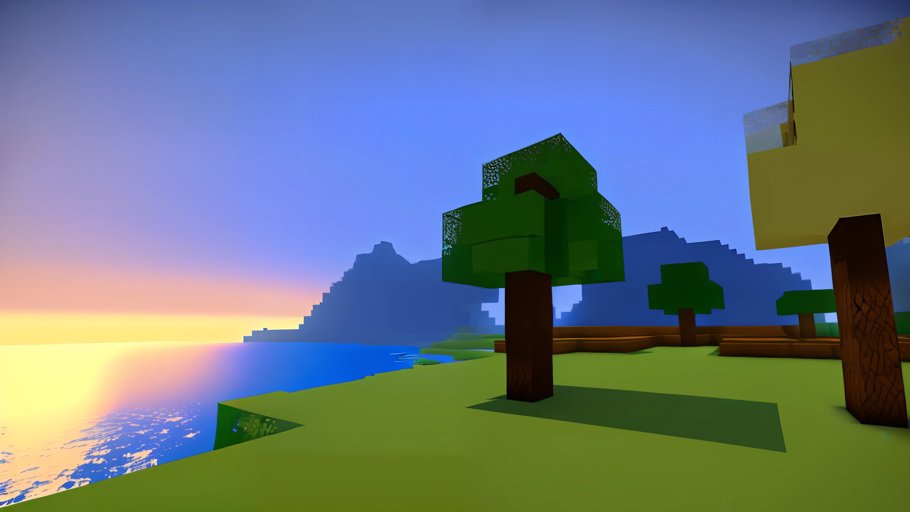 Minecraft, Steve, Diamond Sword, Wallpaper, Seaside, Sun, Daytime, Minecraft Screenshot, Dynamic Shader, Minecraft Landscape, Look at the Sea, Realistic Quality, Real Quality, Installed Light and Shadow, Soft Tone, Natural Style, Feature Film, Game Quality