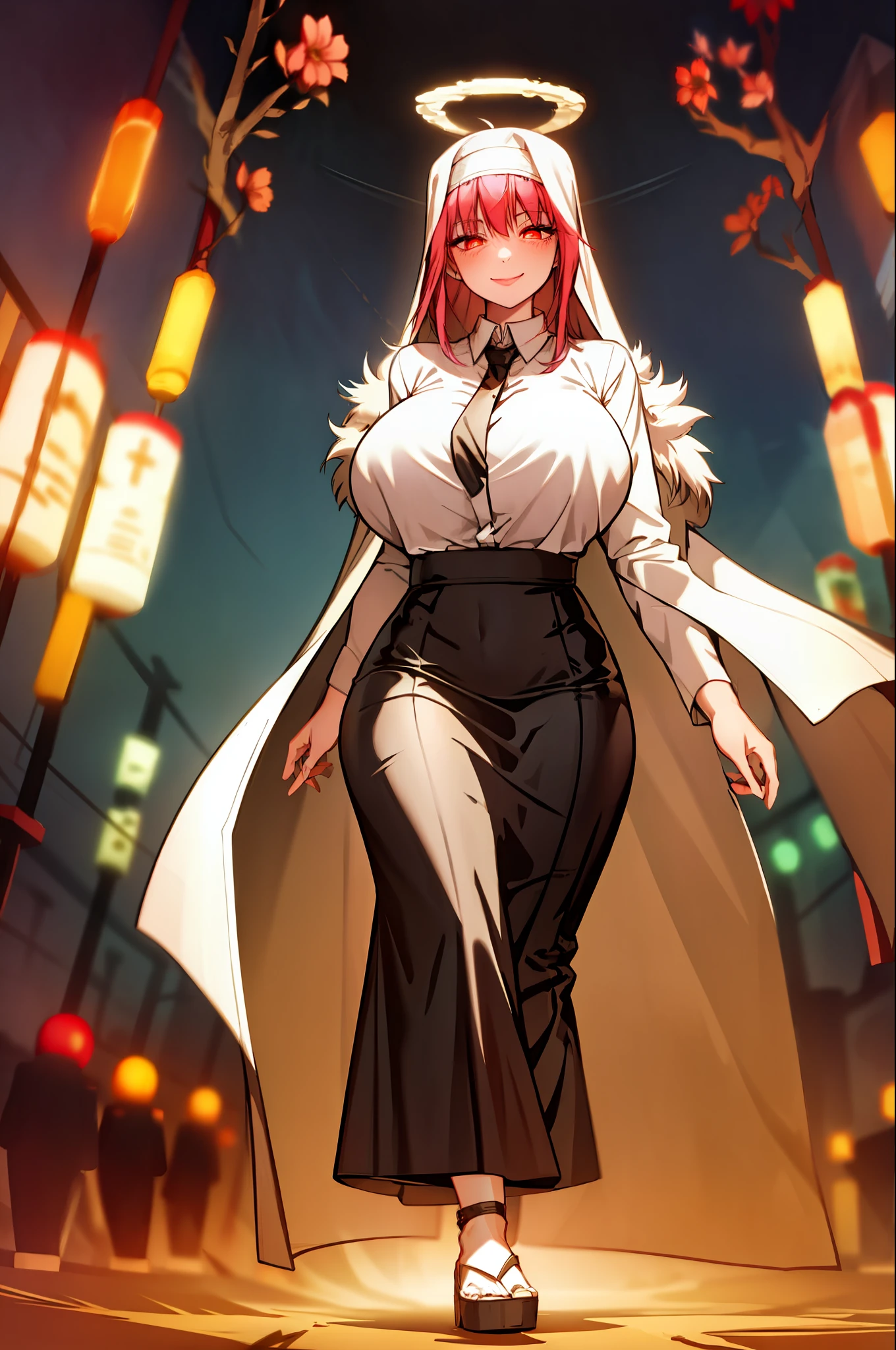 makima,Gothic, huge chest, tall woman, curved, f, long hair, christian, alone, catholic, latin cross,, forest city, plants, walking, smile, smile, ,fur clothes, wizard, medieval, village,tights, portrait, long skirt, long dress, flip-flops, , huge breast, , , 1gir,1character, walking,long skirt, red eyes, walking,female,fantasy goddess,there is a cartoon picture of a woman with a very large breast, glowing angelic being, glowing holy aura, inspired by Luma Rouge, the non-binary deity of spring, ethereal rainbow nimbus, the butterfly goddess of fire, inspired by Marie Angel, glowing aura around her, astral fairy, as the goddess of the sun, “uwu the prismatic person, big breast, happy, beautiful eyes, , full body, walking, long robe, long dre, , nun, priestess ,holy, venus body, curvy, huge breast, forest, long skirt, coat, very long skirt,coat, europe, france, french, pantyhose, walking, pink hair, smile, happy,long skirt , long dres
