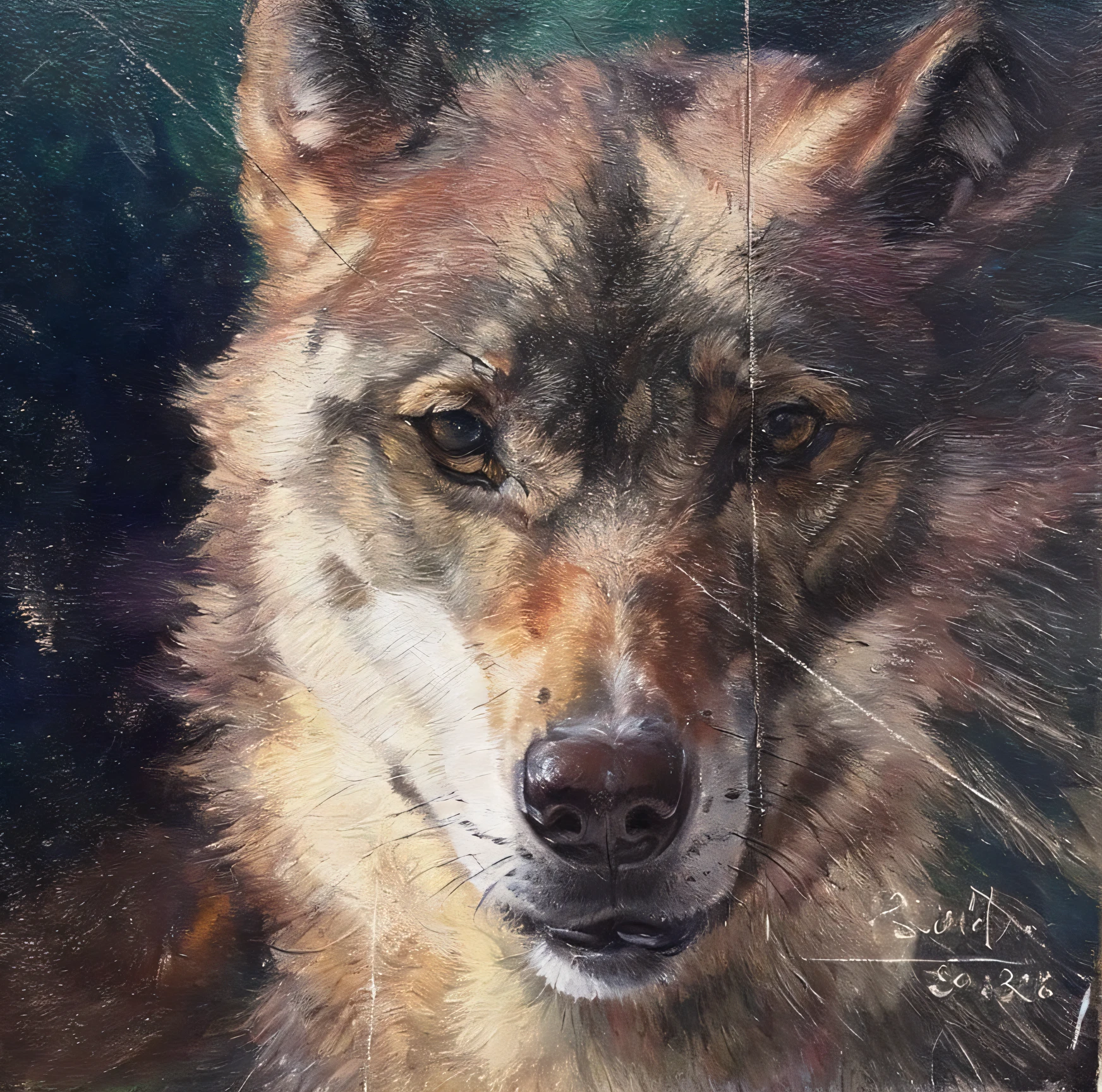 (drawn by MSE: 1.5) Wolf head, fine eyes, (aesthetics), impressionist painting,
