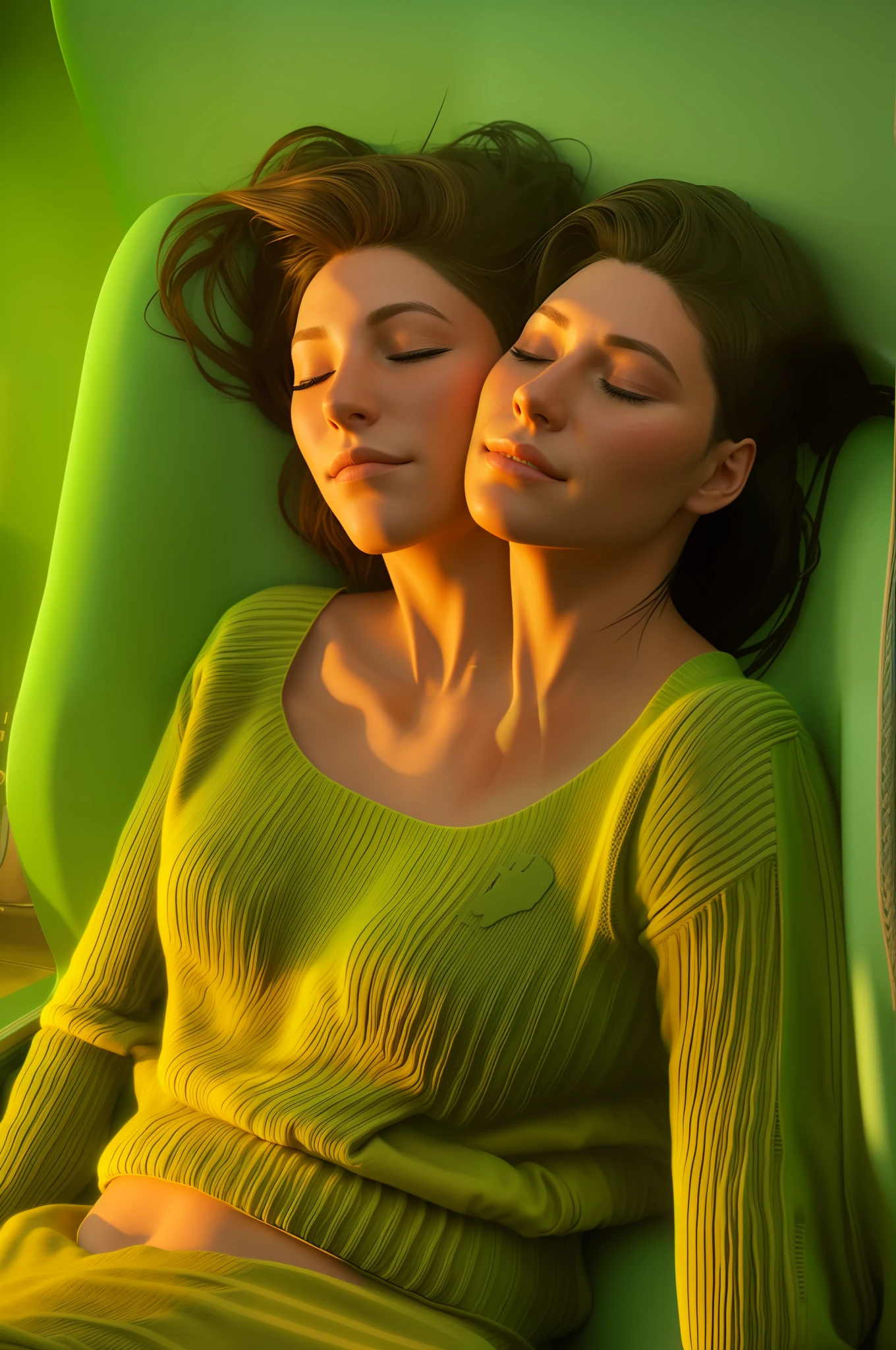 2heads,blonde, thicc,asleep while sitting in train,wearing (sweater), portrait, beautiful face, pretty eyes, eyes closed, hyper realistic, lifelike texture, natural lighting, unreal engine, cinestill 800,