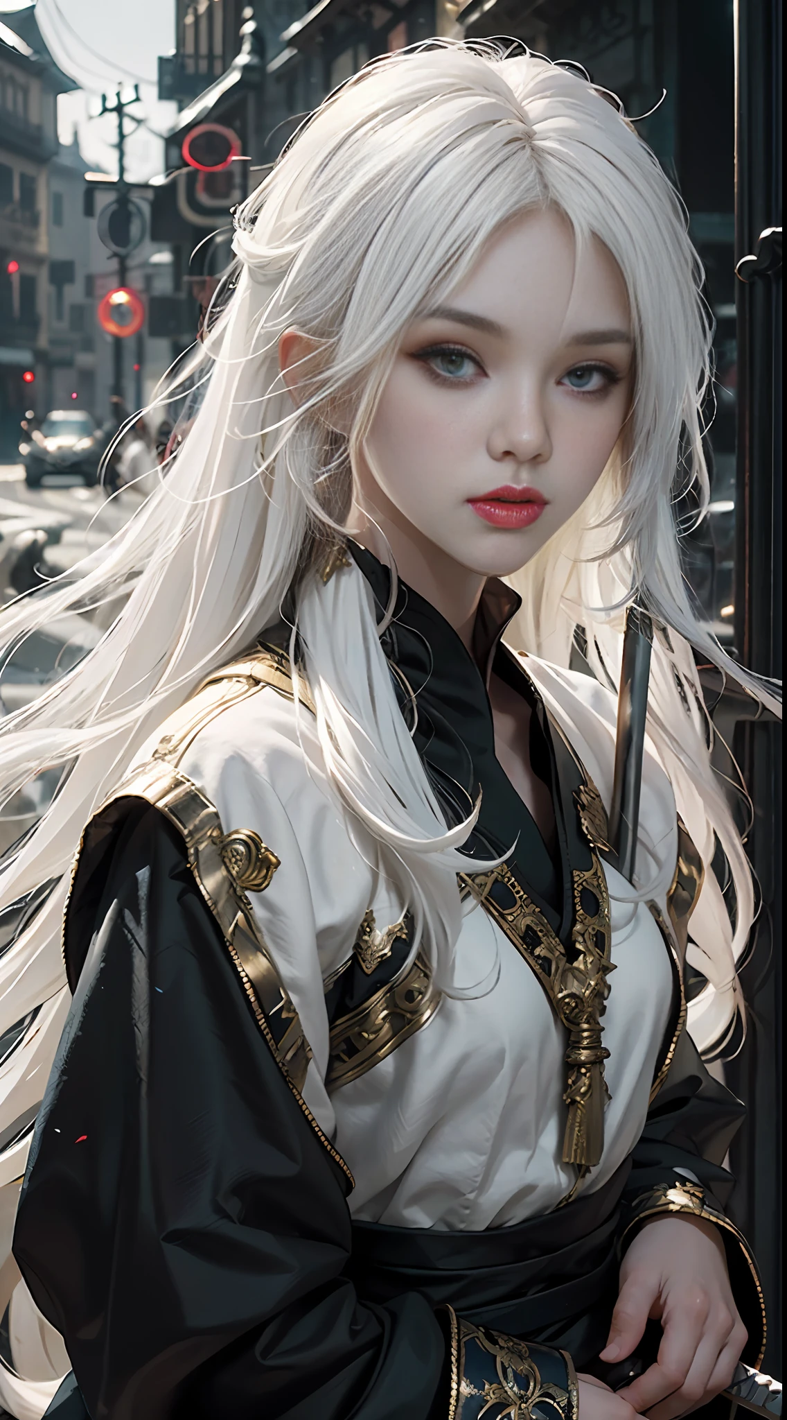 a close up of a person with white hair and a sword, white haired deity, with white long hair, with long white hair, artwork in the style of guweiz, white haired, guweiz, handsome guy in demon slayer art, beautiful character painting, by Yang J, white-haired, guweiz on pixiv artstation, anime character