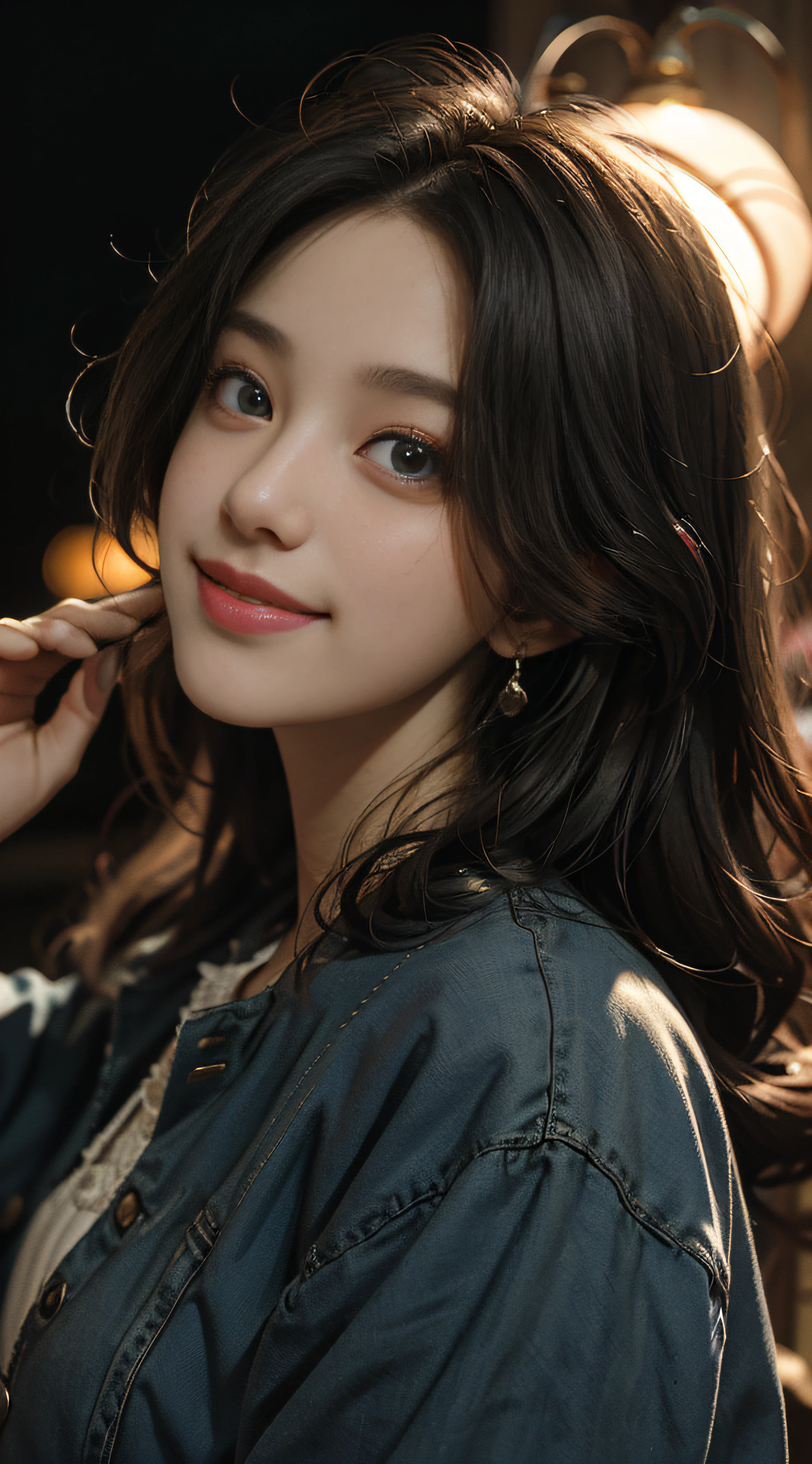 (Masterpiece: 1.2), (Best Quality: 1.2), Ultrareal, Supreme, Absurd, Very Detailed, Volume, Dramatic Lighting, From Below, One Girl, Detailed Eyes, Cute Smile, Looking at the Camera,