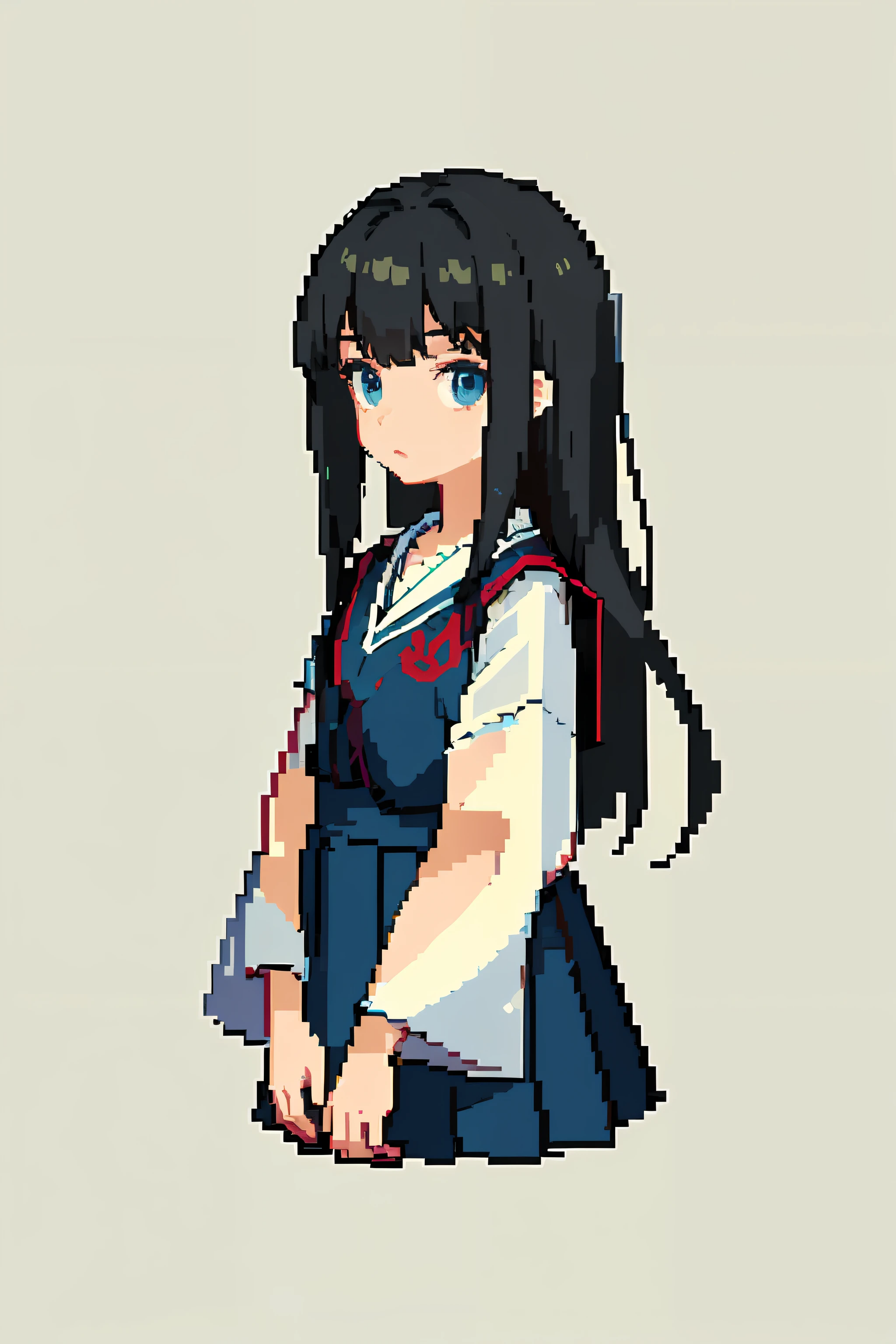 (Masterpiece, Top Quality, Best Quality), Pixel, Pixel Art, 1girl, Full Body, Suspenders, Short Skirt, Bluehaired Girl, Pretty