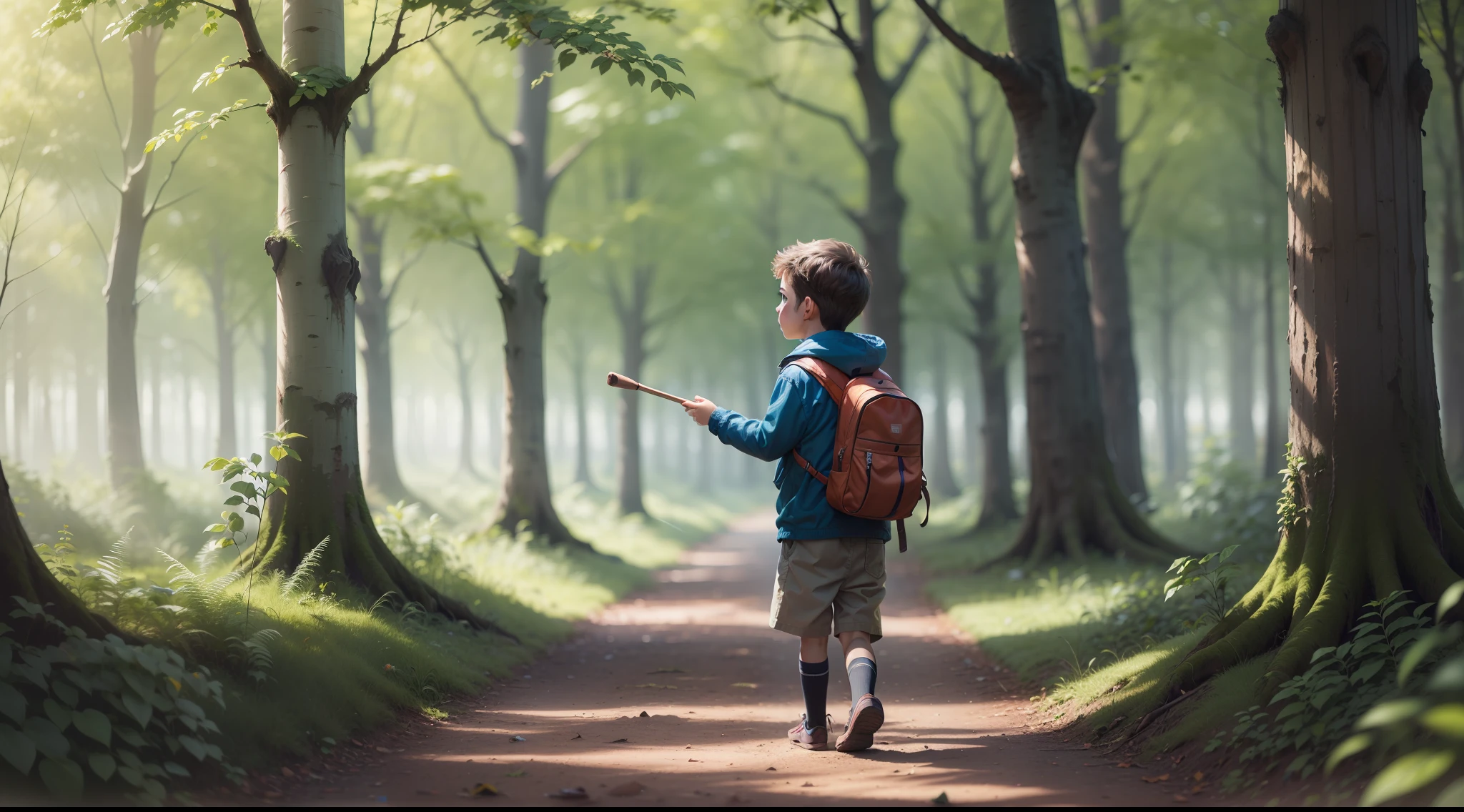 Boy playing in the forest