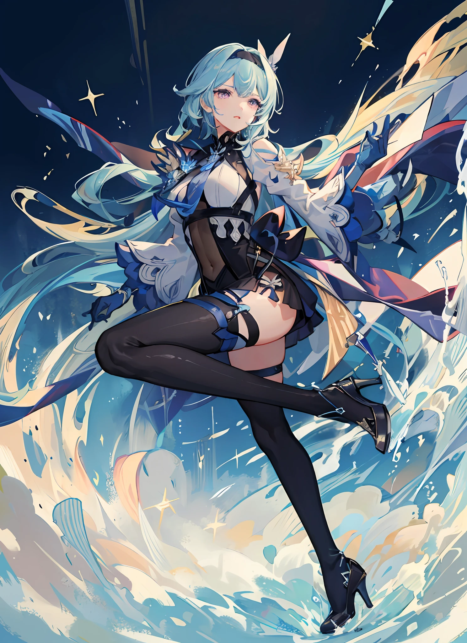 NSFW,, naked,, (masterpiece, best quality: 1.2), absurd, (traditional media: 1.2), (2d:1.2), (center: 1.3), illustration, skirt_tail, highly detailed, (super detailed), high heels, (solo), beautiful, (detailed eyes, detailed face: 1.2), beautiful, lips, shiny, dynamic pose, various colors, depth of field, purple eyes, noble temperament, white tights,
