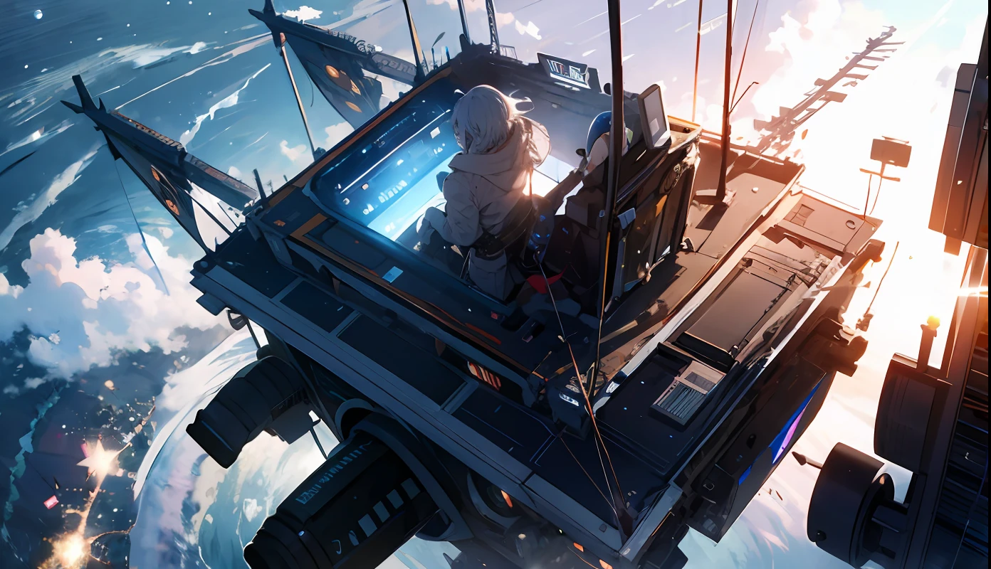 ridiculous resolution, high resolution, (masterpiece:1.4), super detailed, 1boy, seen from above, space, floating, --v 6