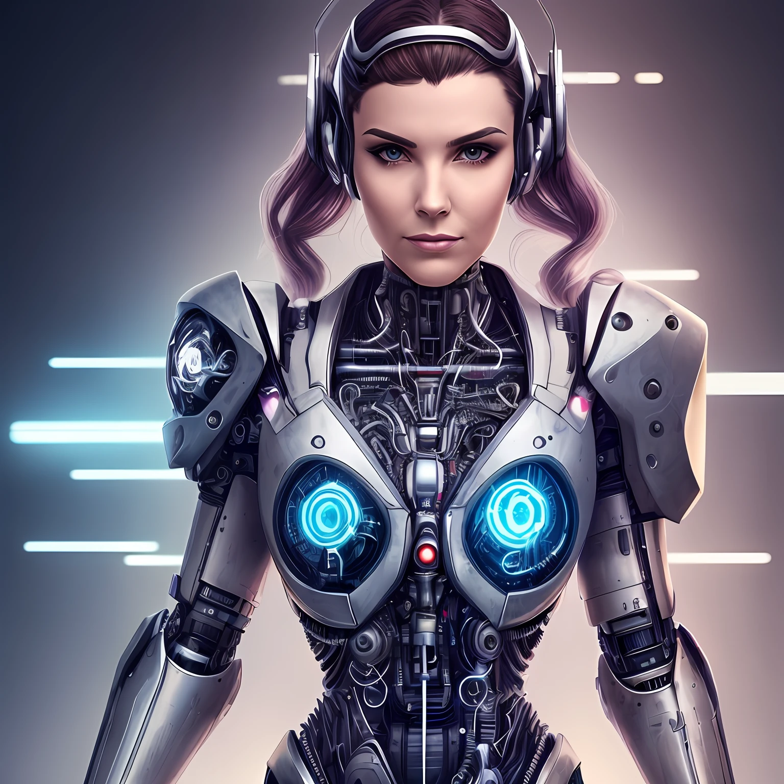 a 50 year old woman with a metal head piece, cybernetic machine female face looking forward, cyborg - woman, detailed portrait of a cyborg, portrait of a cyborg, perfect cyborg woman, 50 year old cyborg woman, cyborg woman, beautiful face of cyberpunk woman and looking forward, portrait of a cyborg queen, Portrait of a cyberpunk cyborg, beautiful cyborg woman, cyborg fashion model, face looking forward cyberpunk and full body cyborg, with 2 coborg arms, 2 cyborg legs and erect body, standing. --auto