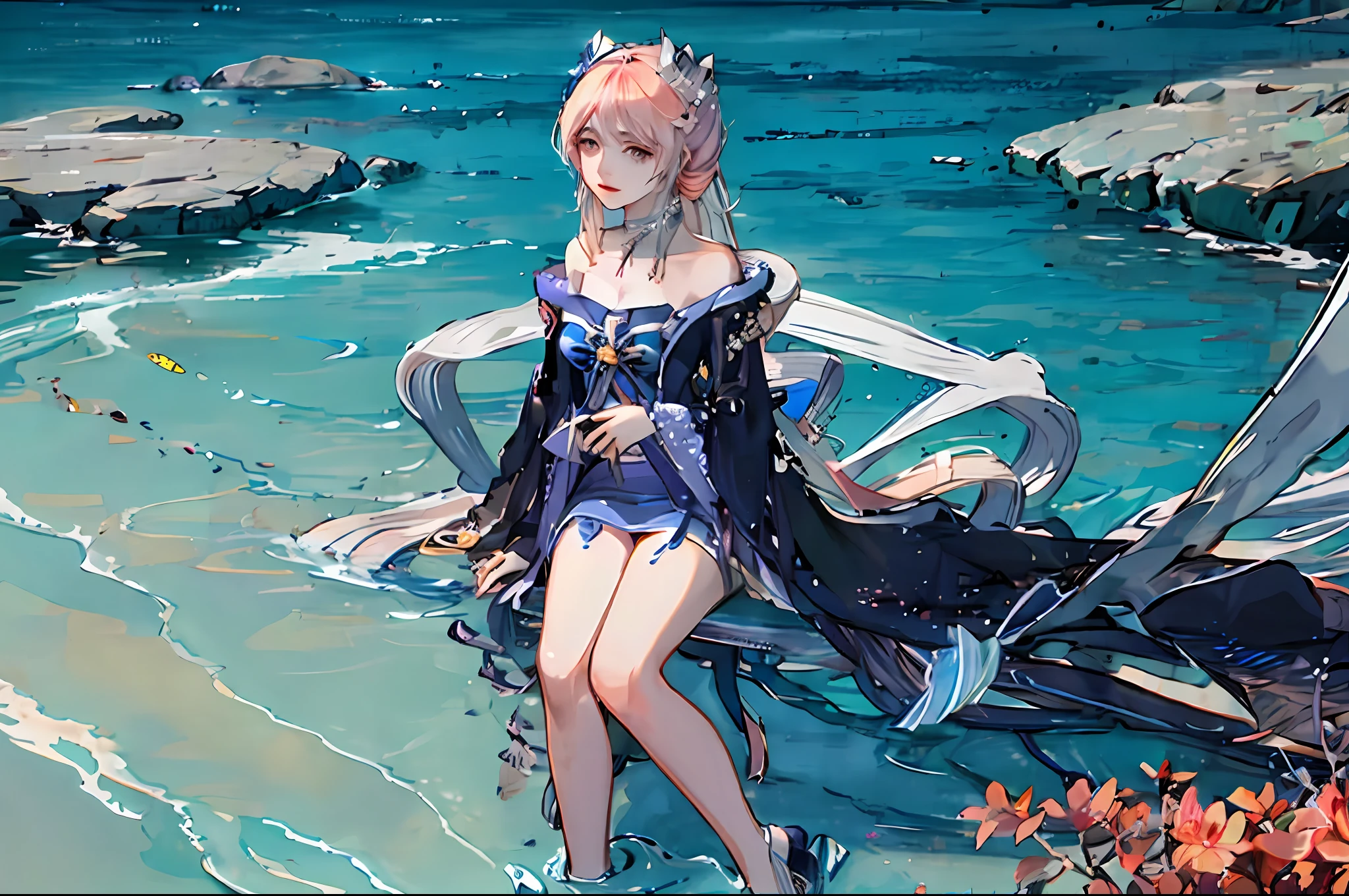 By the sea, a girl, and a boy looked at each other