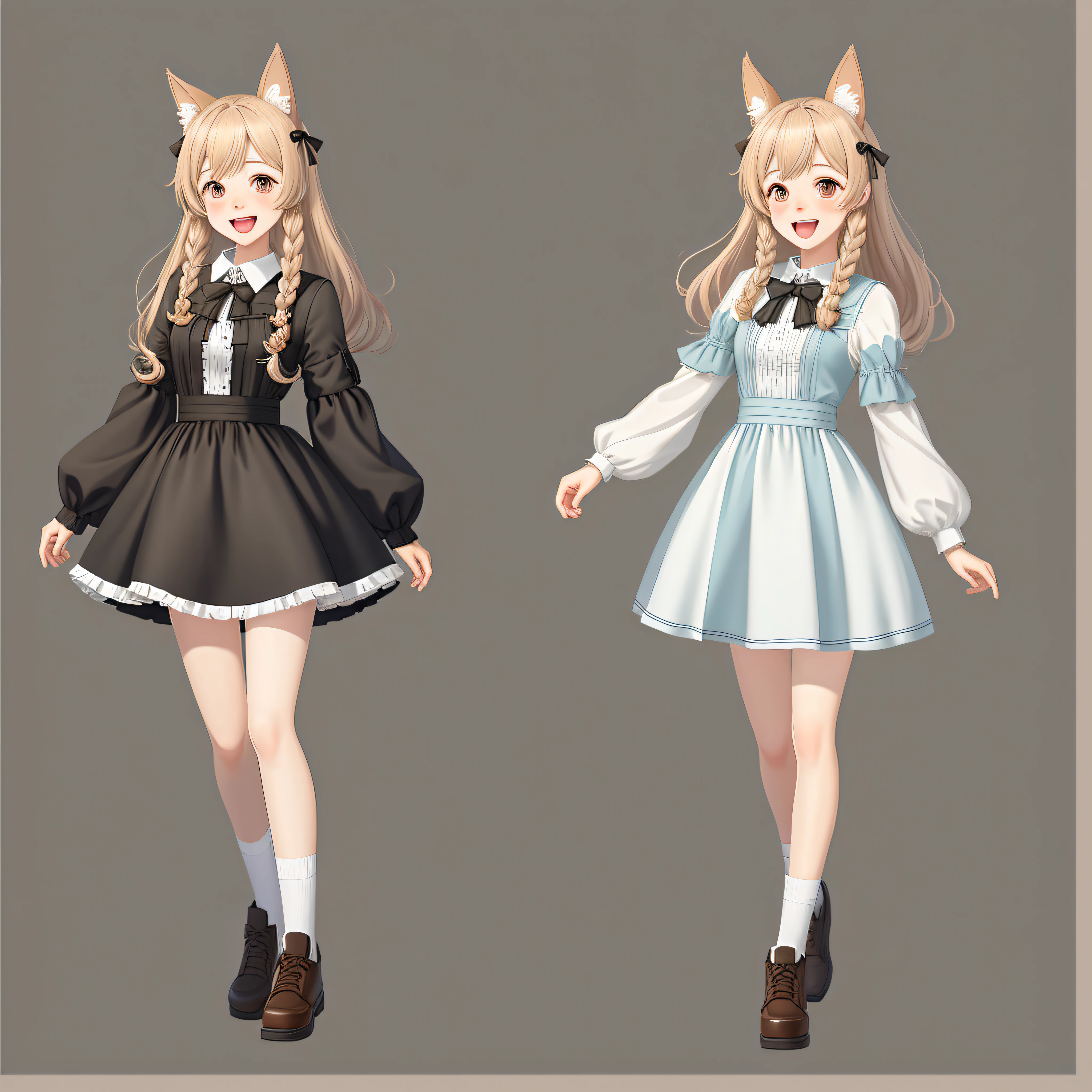 One man with dog ears, cute, front view, full body, 2d illustration, open mouth