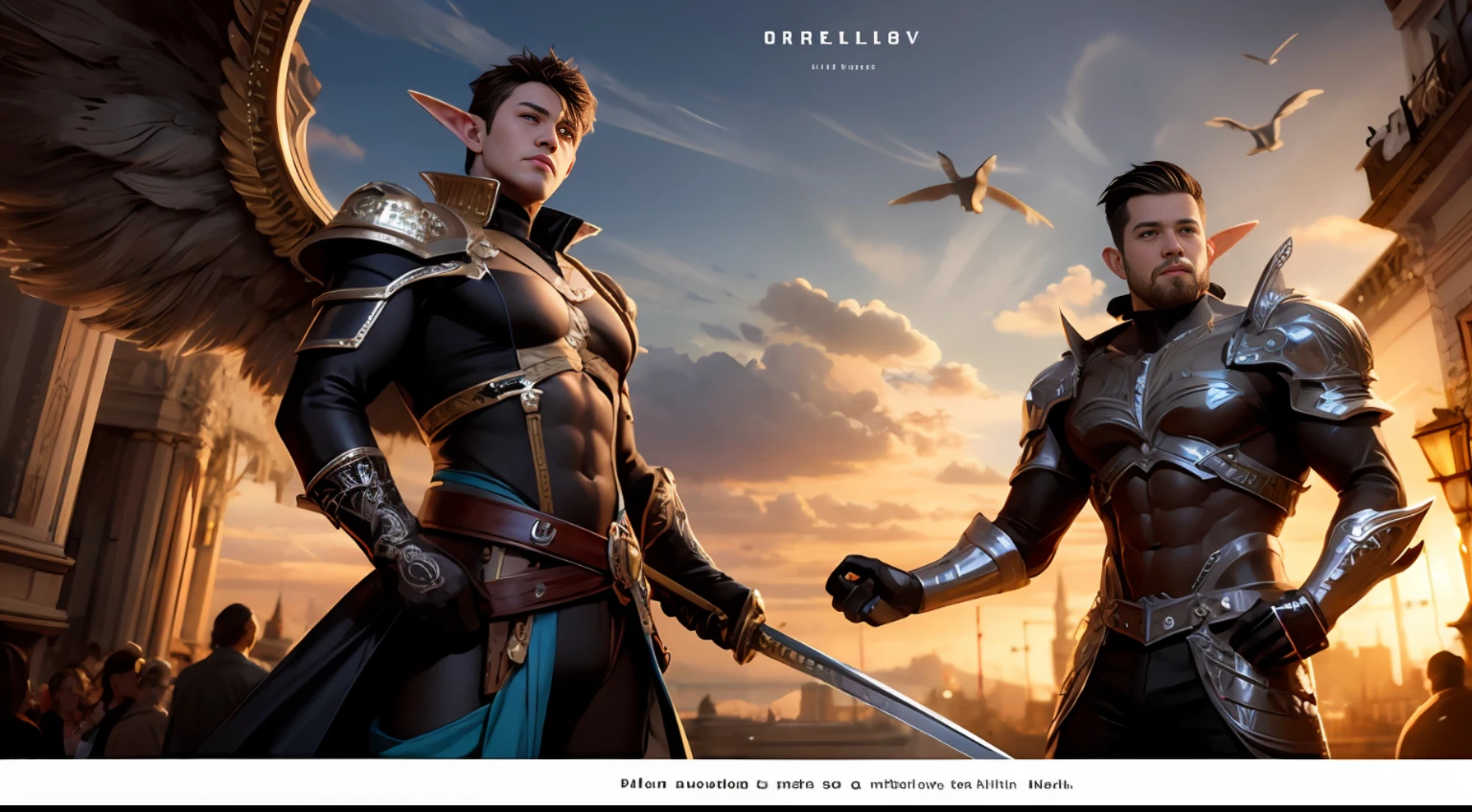 [Buff Toned Male Elf Hero cute Champion holding sword, proper proportions, fairy male handsome man, chest out, with blue and gold details, large wings, enchanted kingdom in the background, bokeh, vibrant colors, order of priority, desirable assets, RTX textures, beautiful work, superb craftsmanship, masterfully aligned, extremely intricate, detailed features, defined edges, intense focus, HDRI SDR, pic vid,  hyper realistic, high quality, maximum resolution, epic composition, cinematic lighting, full shot]:0.5 --auto