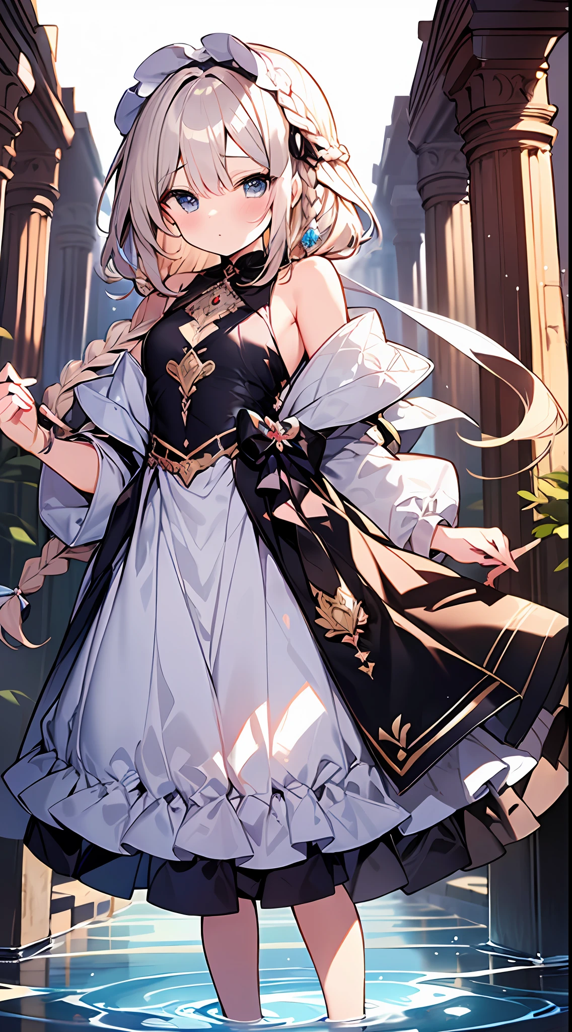 (incredibly absurdres absolutely resolution: 1.5), highest quality, masterpiece, ultra high resolution, 8k, (multiple girls), (gorgeous dresses with many gorgeous and colorful decorations) BREAK shoujo manga style, (loli), soft line drawing, digital enhancement, shojo manga touch, environmental change scenes, shojo manga core, ( Hair length to the shoulders))), (((short braid))), ancient capital of the West, full body visible angle, entangle, beautiful and aesthetic: 1.5, High quality: 1.3