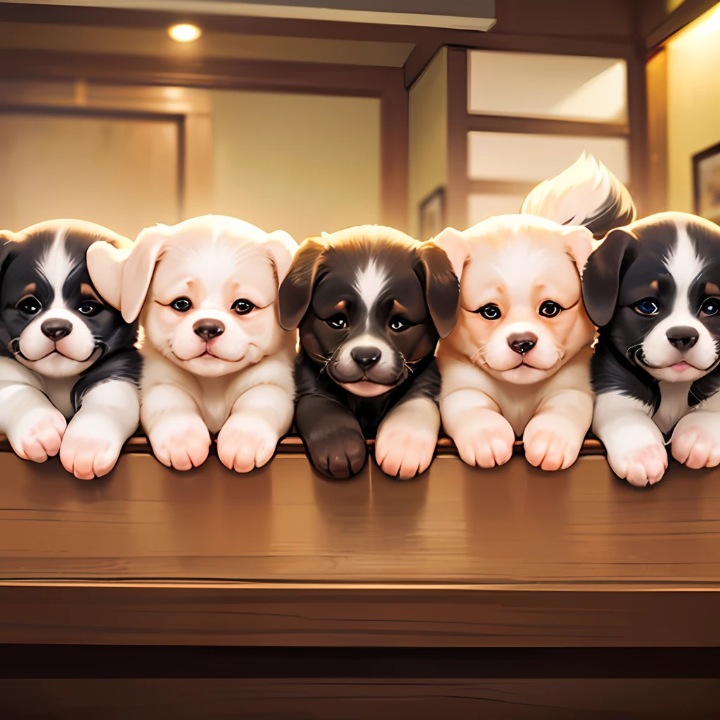 (Various cute puppies: 1.9) (Puppies of different forms: 1.9) (Masterpiece, Masterpiece: 1.8) (Four puppies of different breed colors: 1.9)