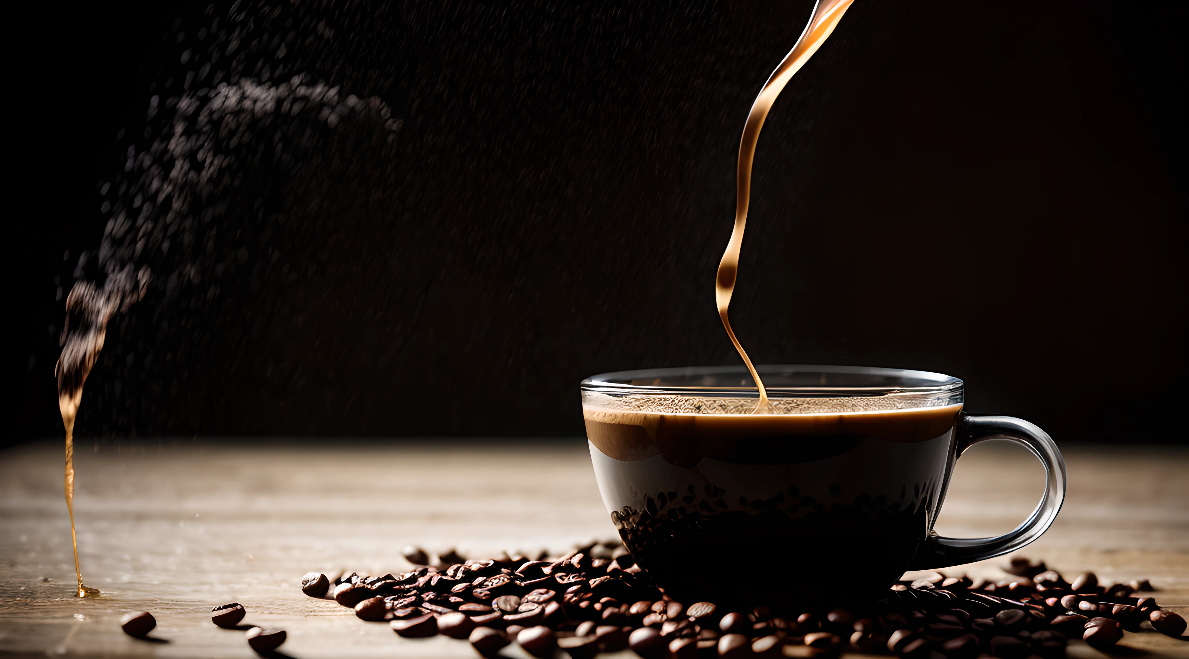 (Liquid Splash Fluid Art:1.2) Gravity-Defying Coffee Pour: A cup of dark, robust coffee suspended in mid-air, the rich, steaming liquid spiraling upwards in a mesmerizing anti-gravity display. The stream of coffee swirls and dances, an enticing aroma wafting from it. The scene, meticulously crafted using Cinema 4D's fluid simulation at an aperture of f/2.8, ISO 400, and a shutter speed of 1/60 sec, creates a fascinating juxtaposition of the ordinary and the surreal. The final render, enhanced using Gamma Correction and Tone Mapping, presents a dreamlike take on a morning ritual, paying homage to the styles of Alex Roman and Beeple.