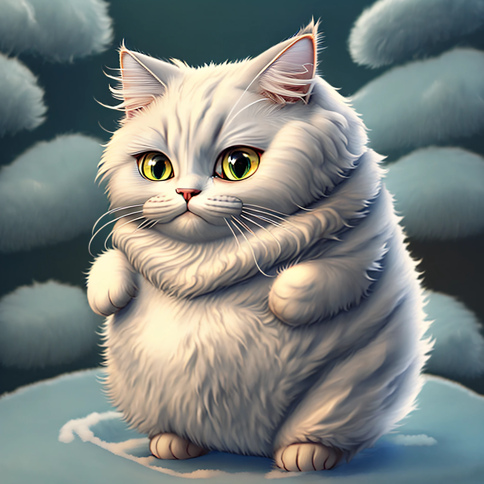 there is a cat that is standing in the snow, chonker cat, fat cat, fluffy body, fat chibi grey cat, kawaii cat, cute cat photo, awesome cat, a cute cat, exotic shorthair cat, the cat is fluffy, cute cat, pudgy, she has a jiggly fat round belly, realistic anime cat