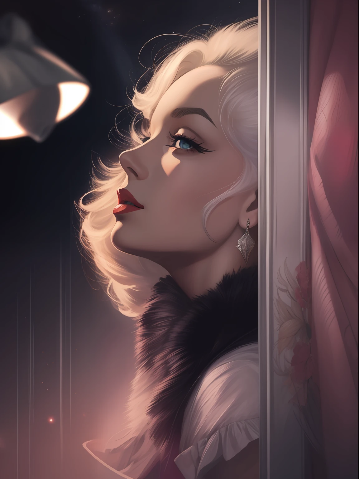 Poker Face: Din, wrapped in Marilyn Monroe, the dark atmosphere of digital painting. It is buzzed with highly detailed and smooth touches, crisp focus, art stationing, noir style and Deviant art.