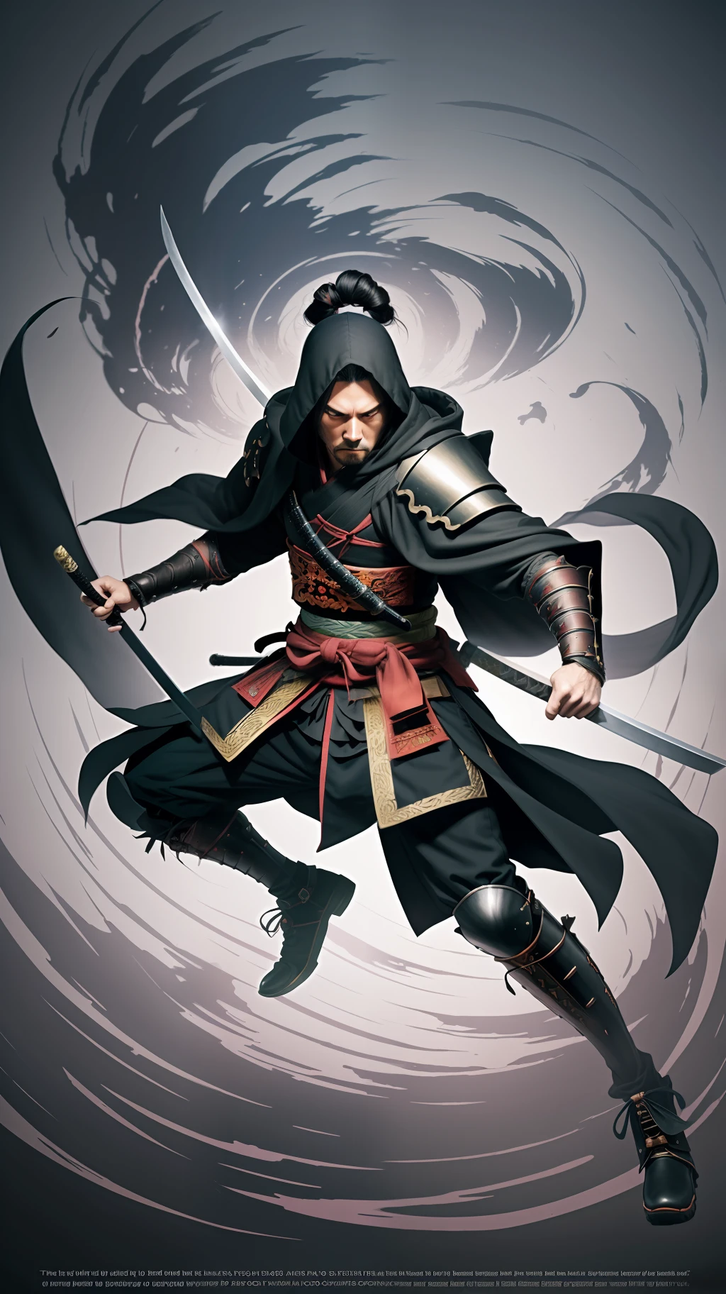 Nethermist, the Haunted Samurai:

Description: A spectral samurai with ghostly armor and a billowing black cloak. Wields a katana that appears to be made of swirling shadows.
Abilities: Phases through objects, moves with blinding speed, and possesses mastery over ghostly energy attacks