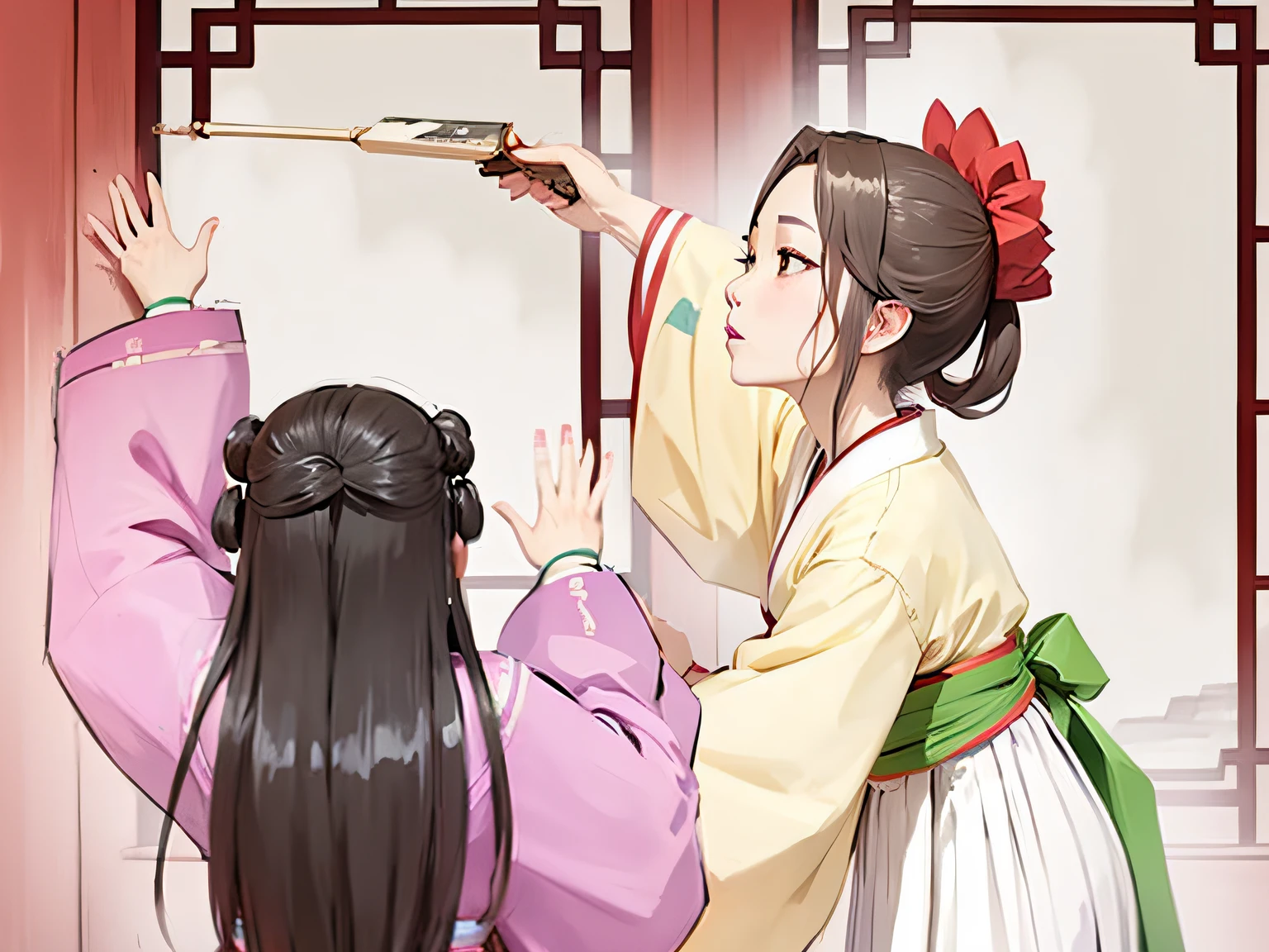 anime scene of a woman in a kimono kimono kimono kimono kimono kimono kimono kimono kimono kimono kimono kimono kim, palace , a girl in hanfu, inspired by Ma Yuanyu, from sengoku period, inspired by Wu Shixian, hanfu, wearing ancient chinese clothes, heise jinyao, inspired by Lü Ji, inspired by Nishikawa Sukenobu